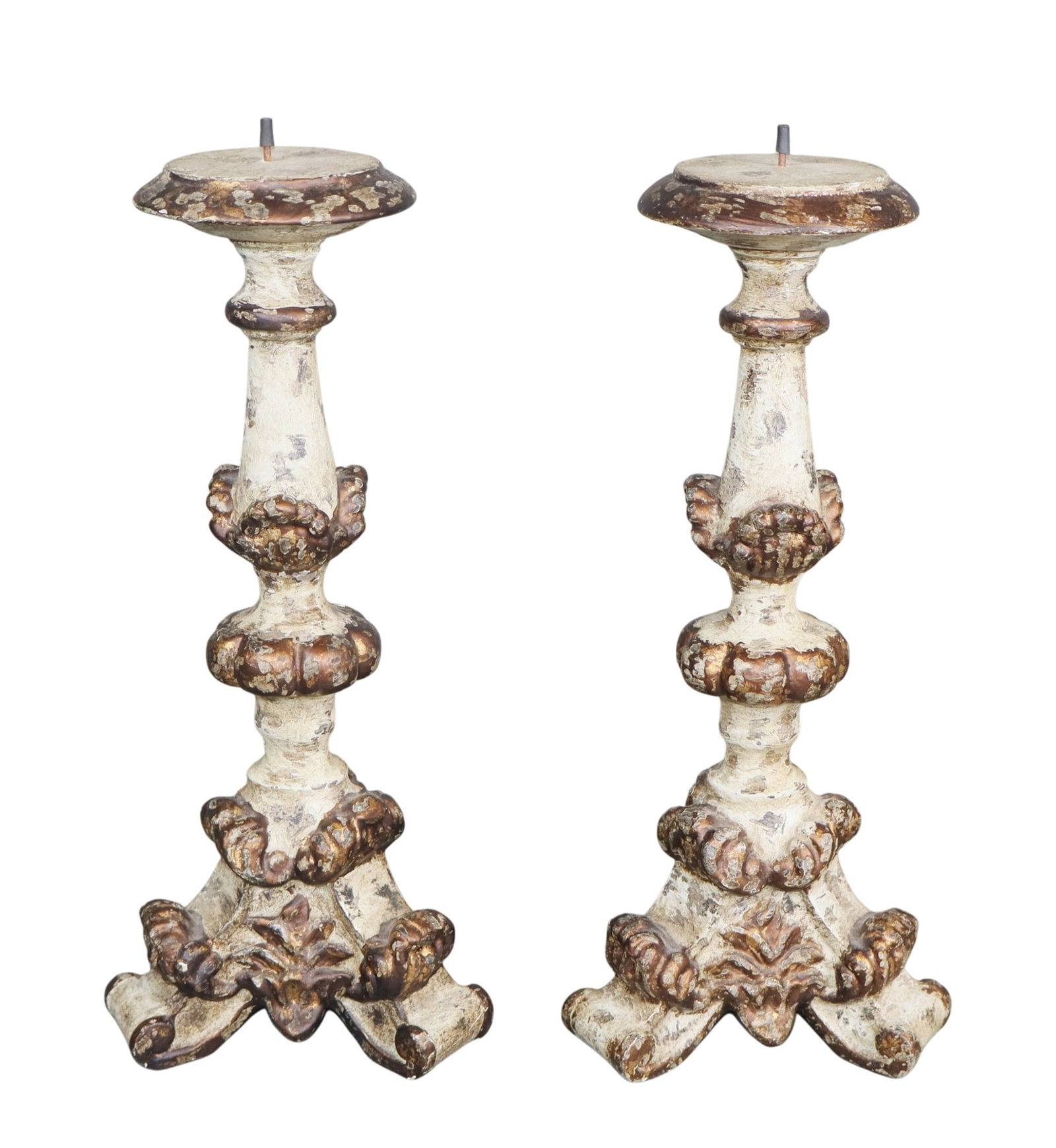 Pair of Aidan Gray cast pillar candlesticks: Pair of Aidan Gray cast pillar candlesticks. 12"h x 6"w x 6"d Weight: 5lbs