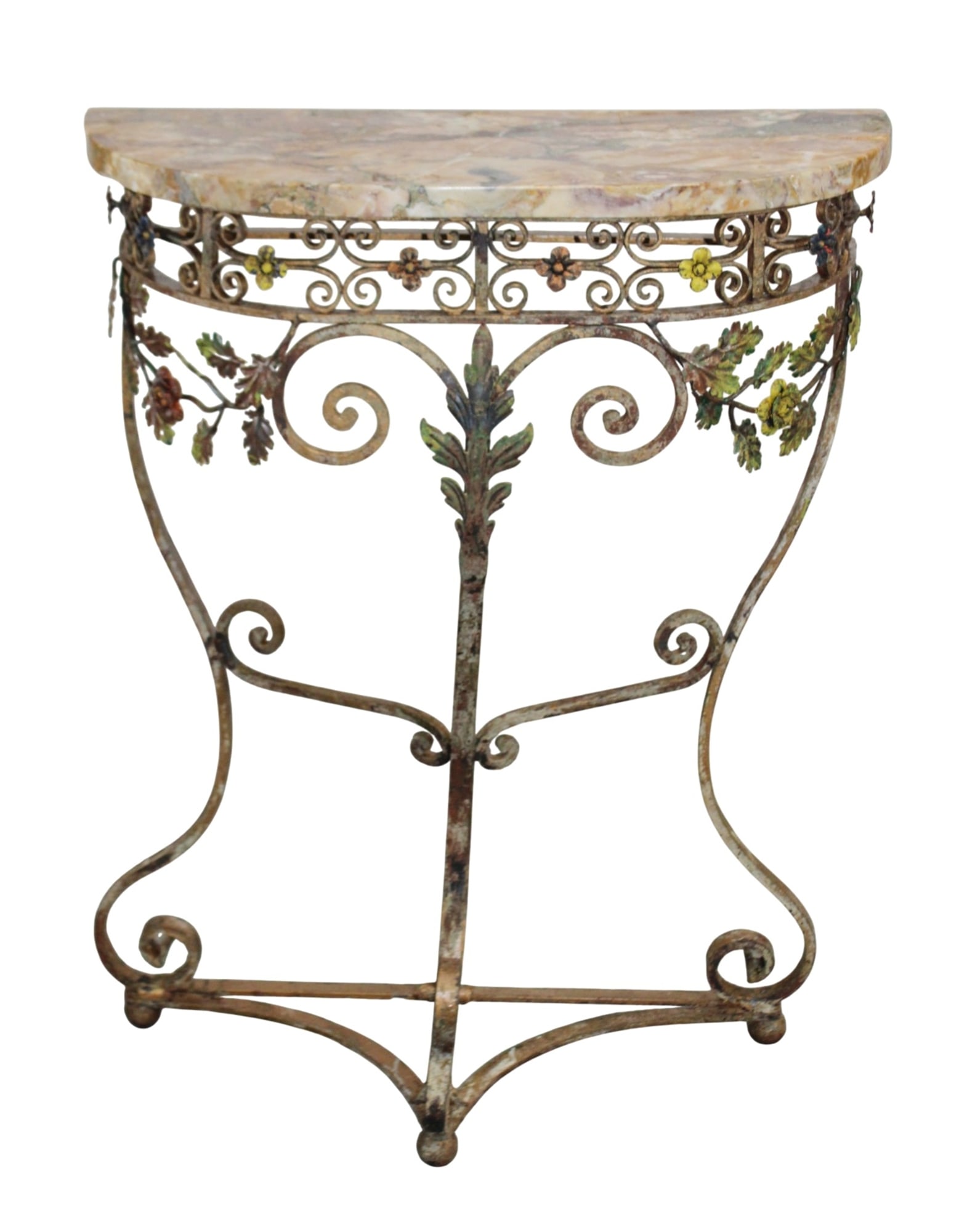 Venetian floral wrought iron console with sienna marble top (1 of 11)