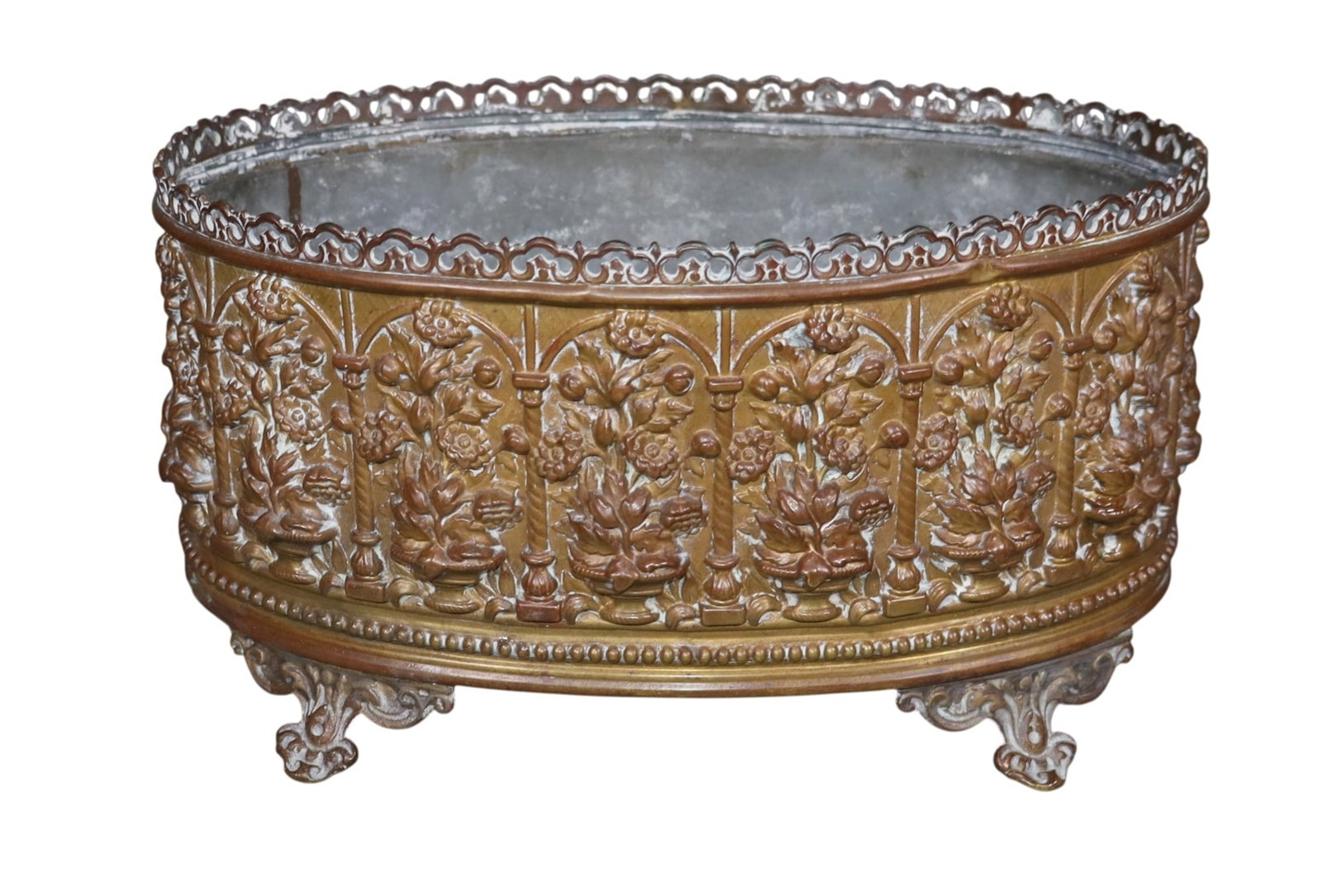 French embossed brass jardiniere (1 of 9)
