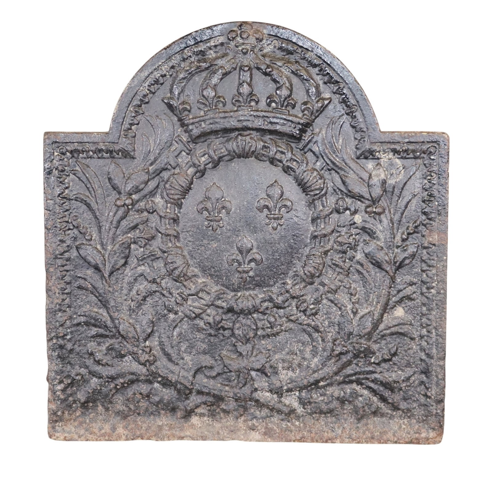 French cast iron fire back plaque with crown and fleur de Lys (1 of 5)
