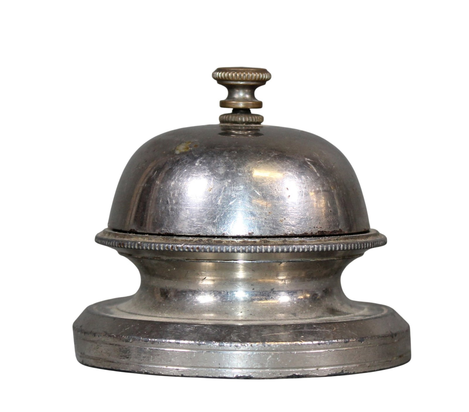 French chrome plated hotel front desk bell: French chrome plated hotel front desk bell. Late 19th century. 2 7/8"h x 3 1/4"dia Weight: less than 1lb