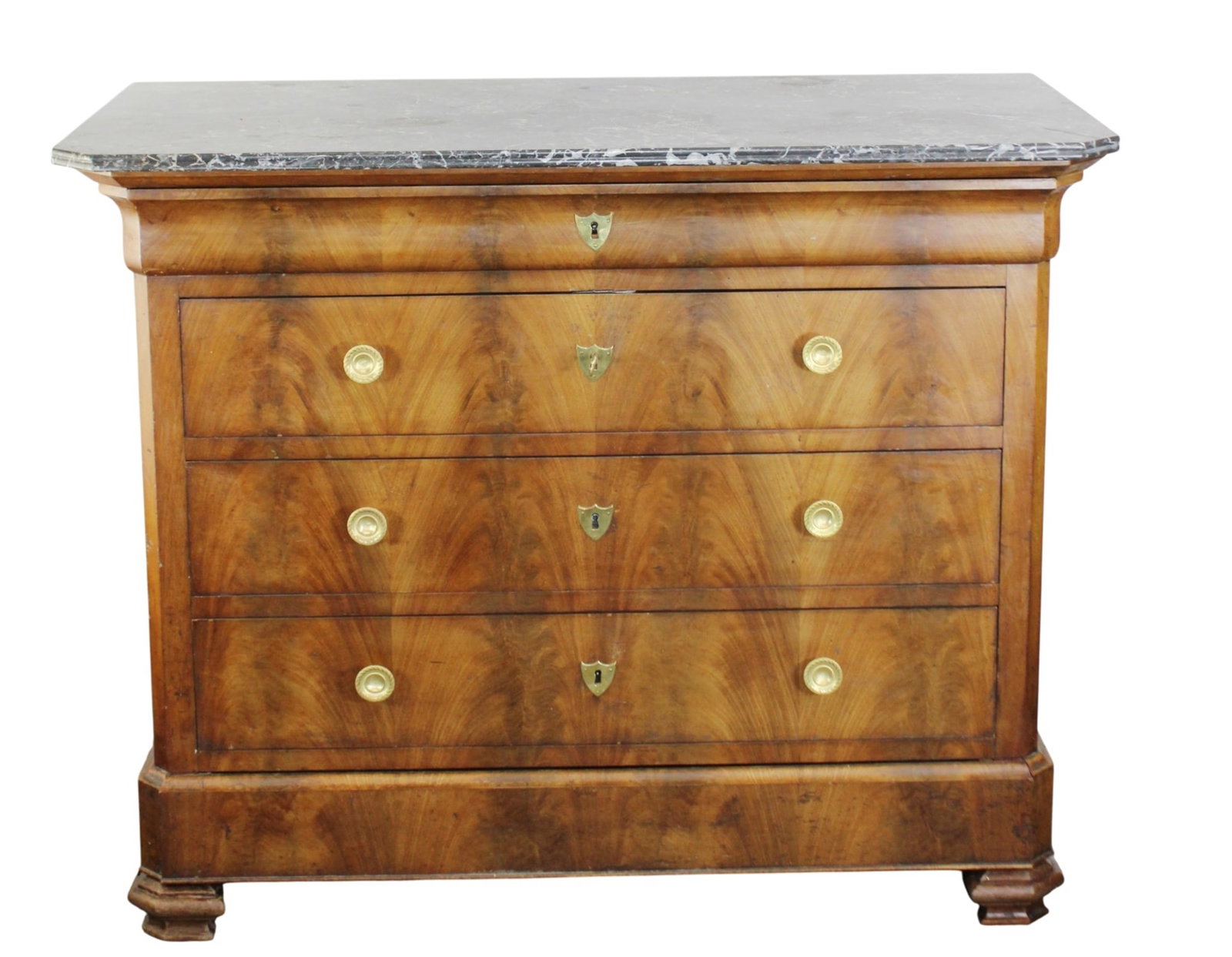 French Louis Philippe commode in burl walnut with marble top (1 of 8)