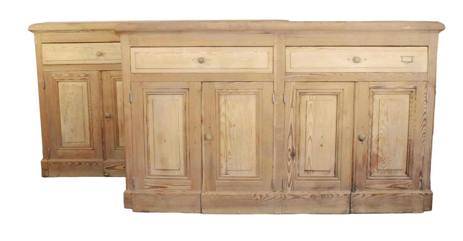 Pair of French bleached pine 2 drawer over 4 door sideboards (1 of 18)