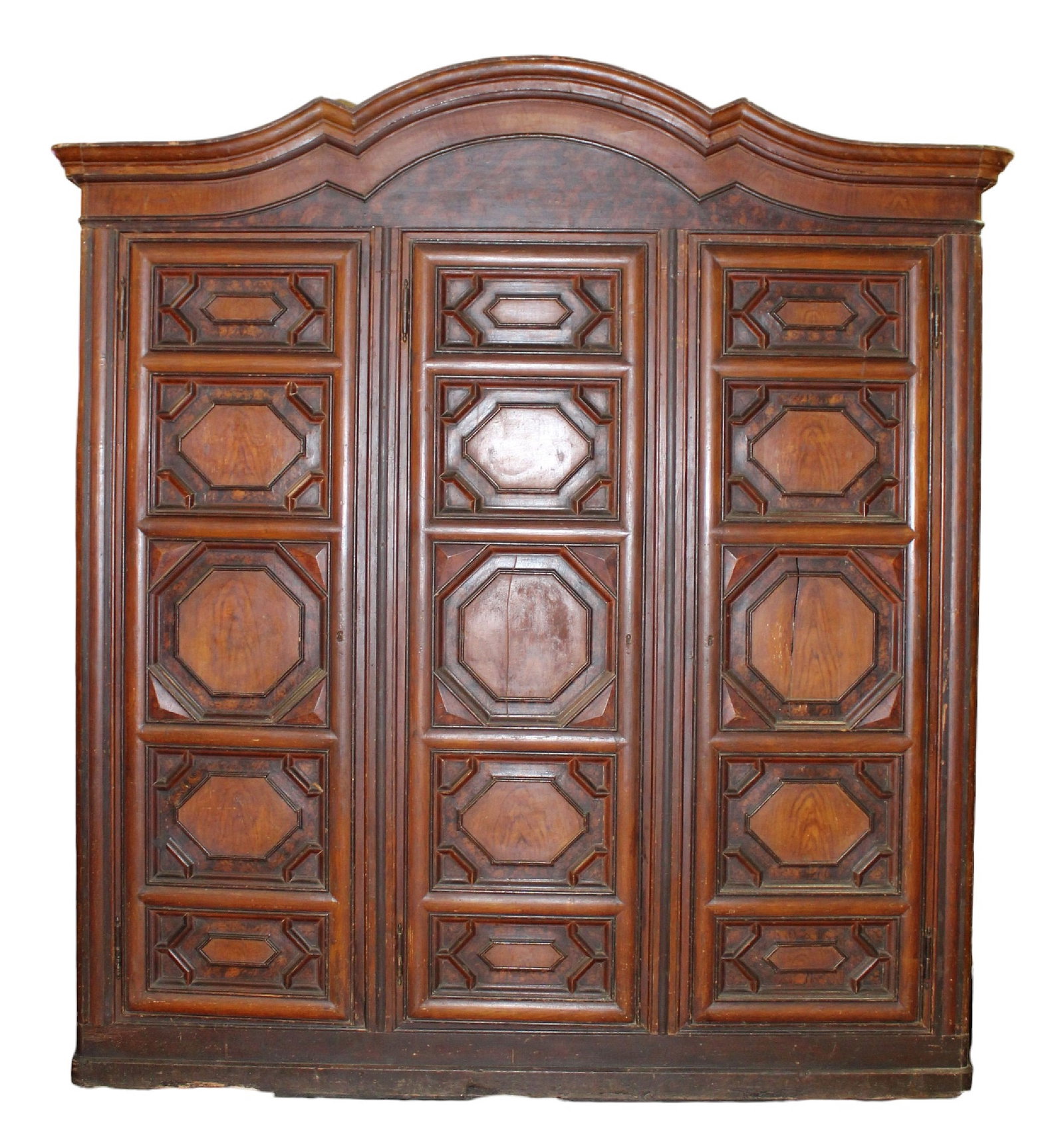 French 3 door armoire with geometric panels in walnut & burled walnut (1 of 12)