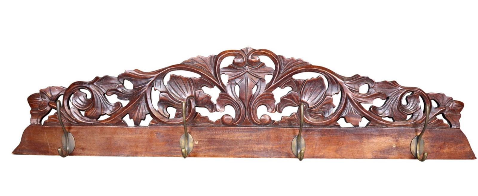 French pierce carved walnut wall mount coat rack with acanthus scrolls and hooks (1 of 8)
