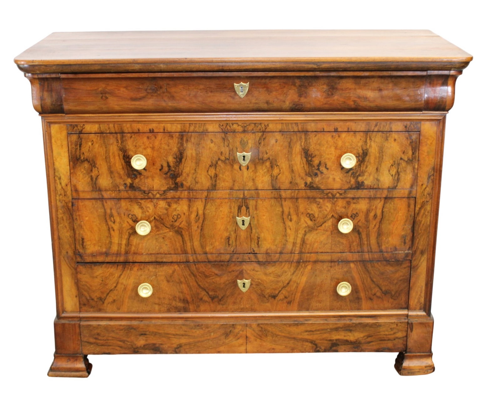 French Louis Philippe commode in burl walnut with bronze pulls (1 of 9)
