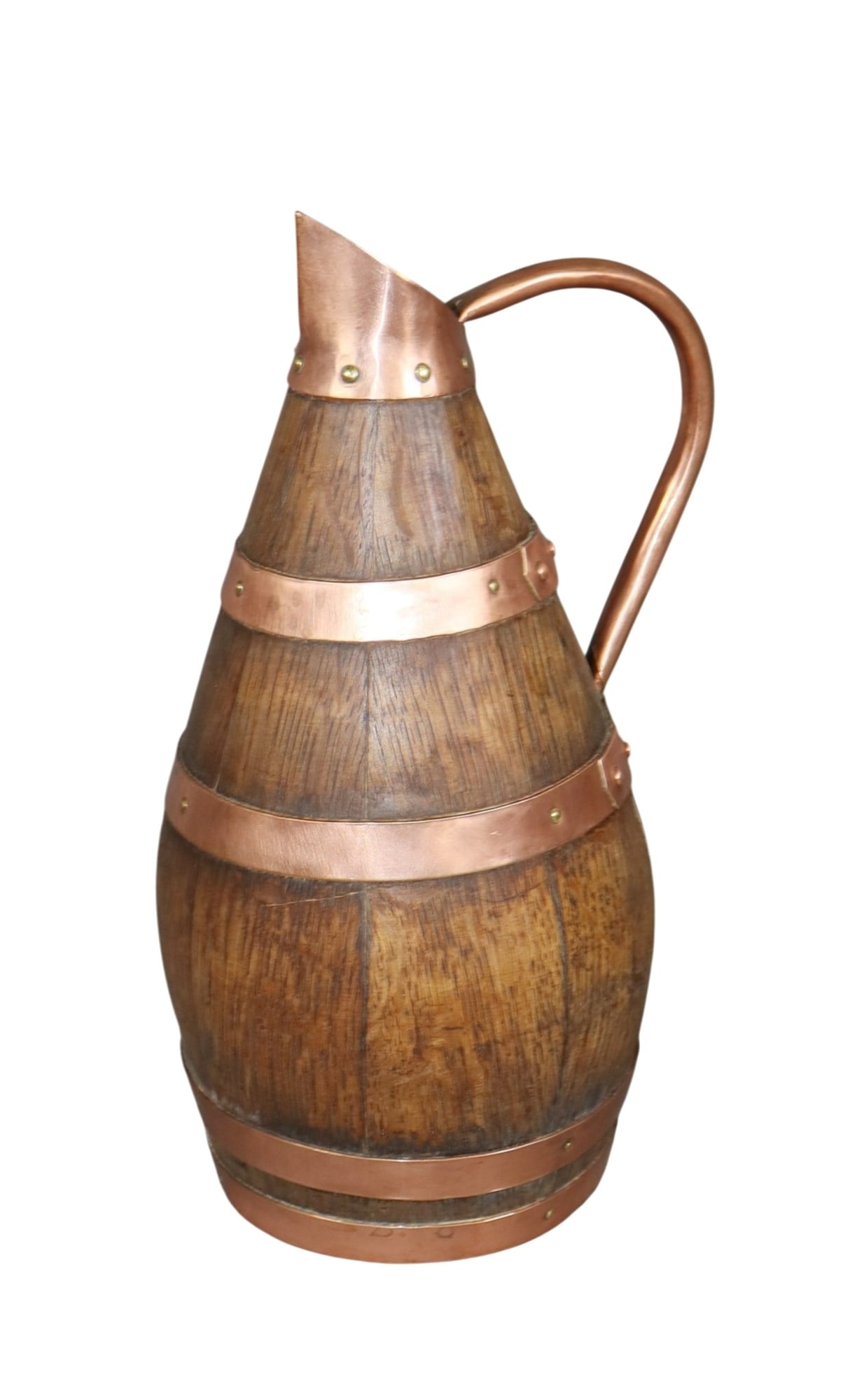 French miniature oak wine pitcher with copper bands (1 of 8)