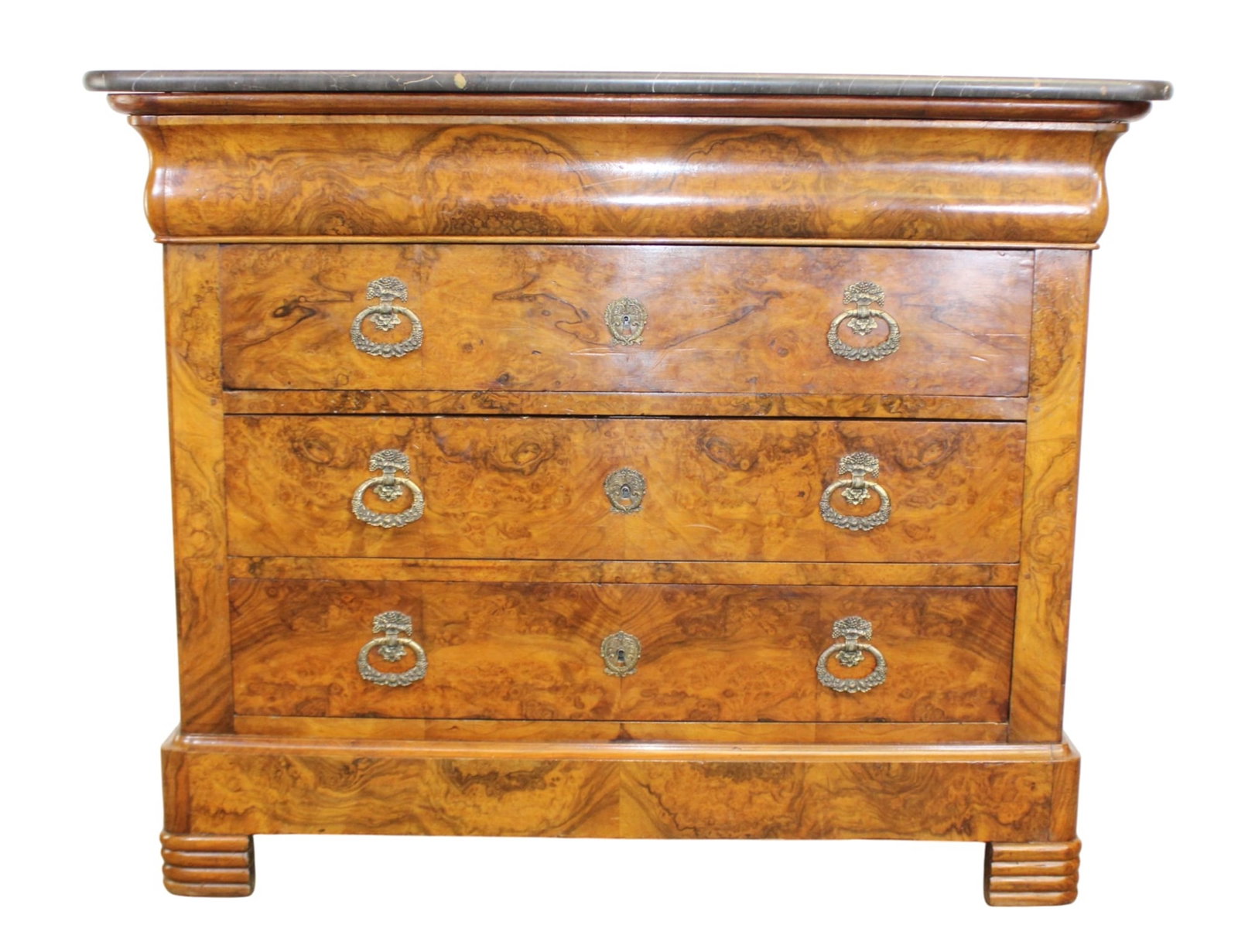French Louis Philippe commode in burled walnut with marble top (1 of 8)