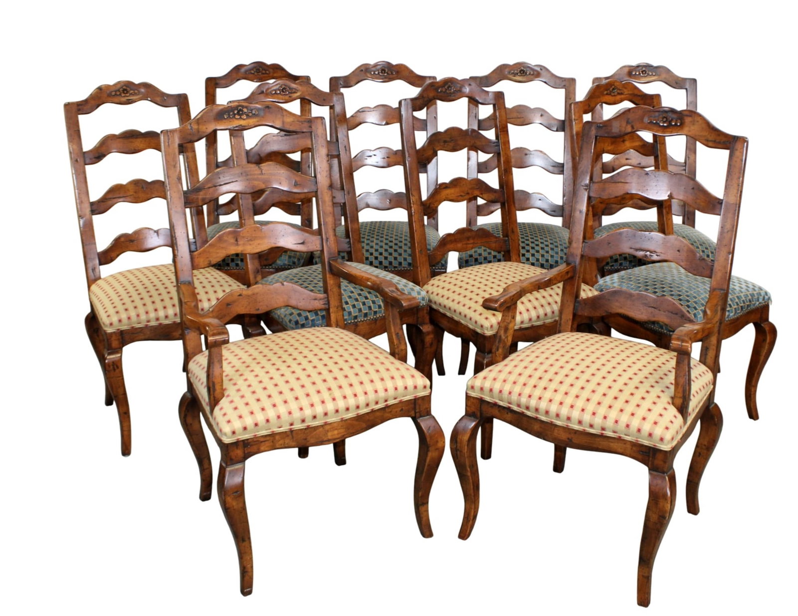 Set of 10 Provincial style ladder back dining chairs (1 of 10)