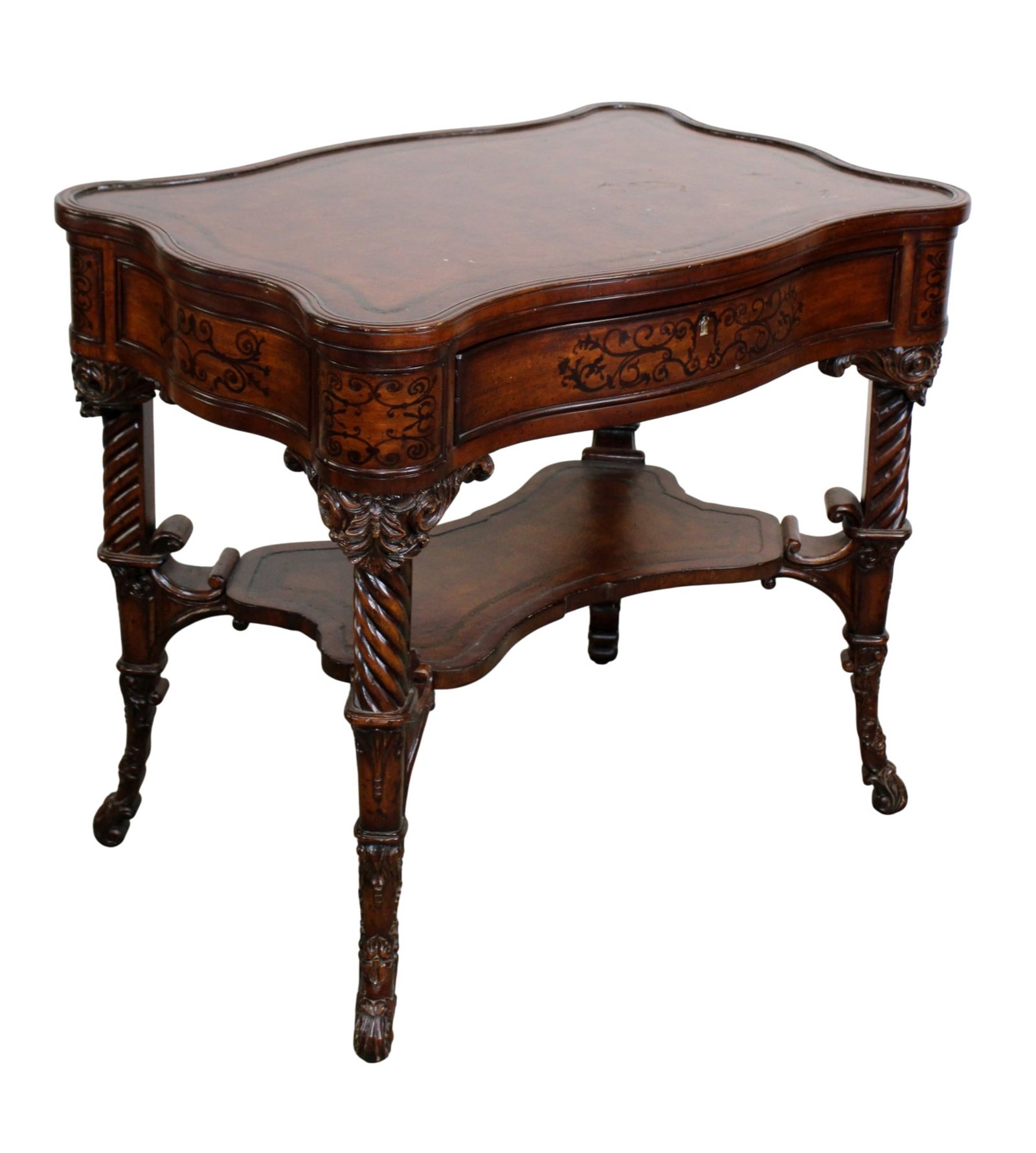 John Richard European Crossroads side table with tooled leather top (1 of 11)
