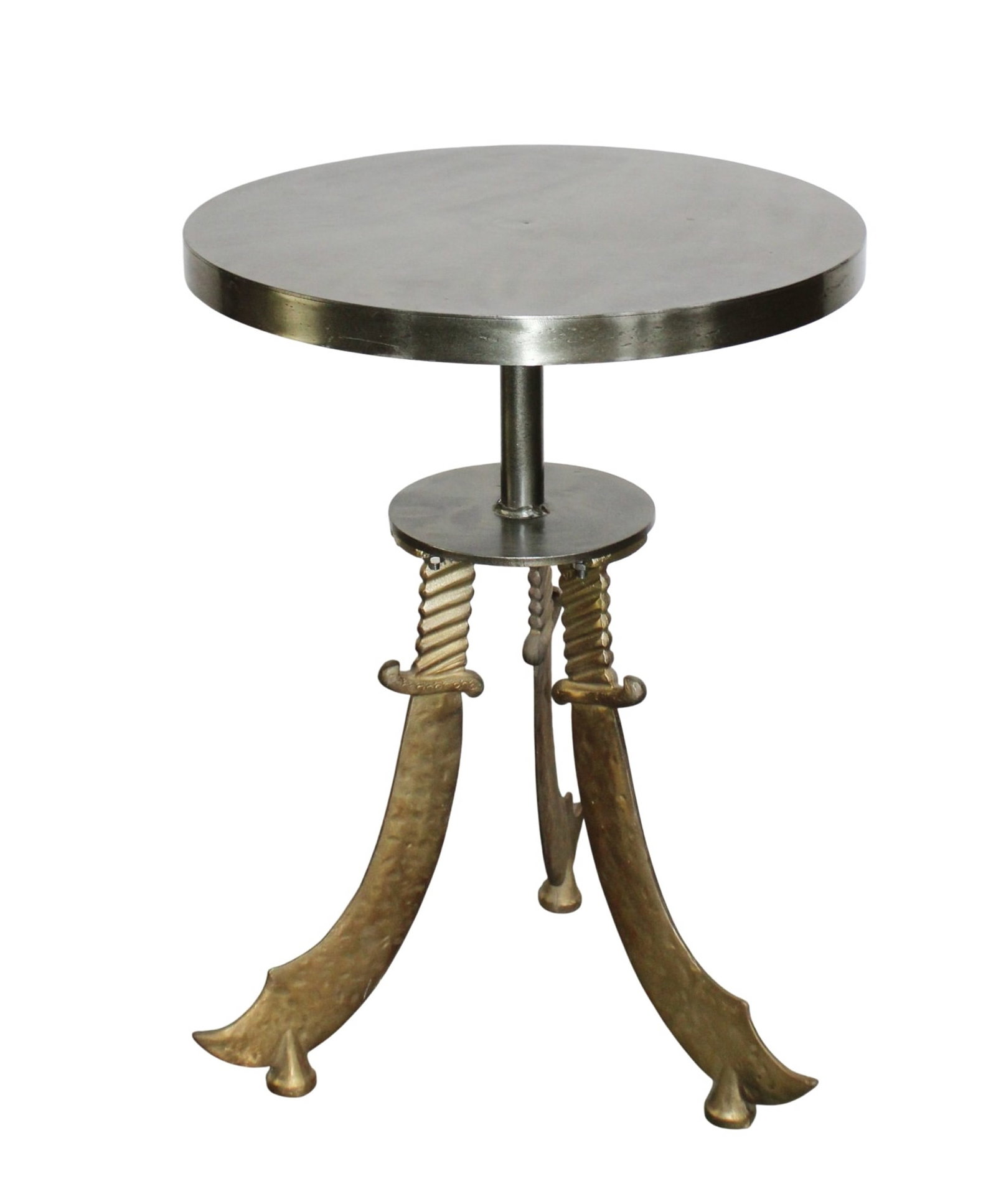 Art Modern sword leg gueridon table with polished and lacquered steel top (1 of 8)