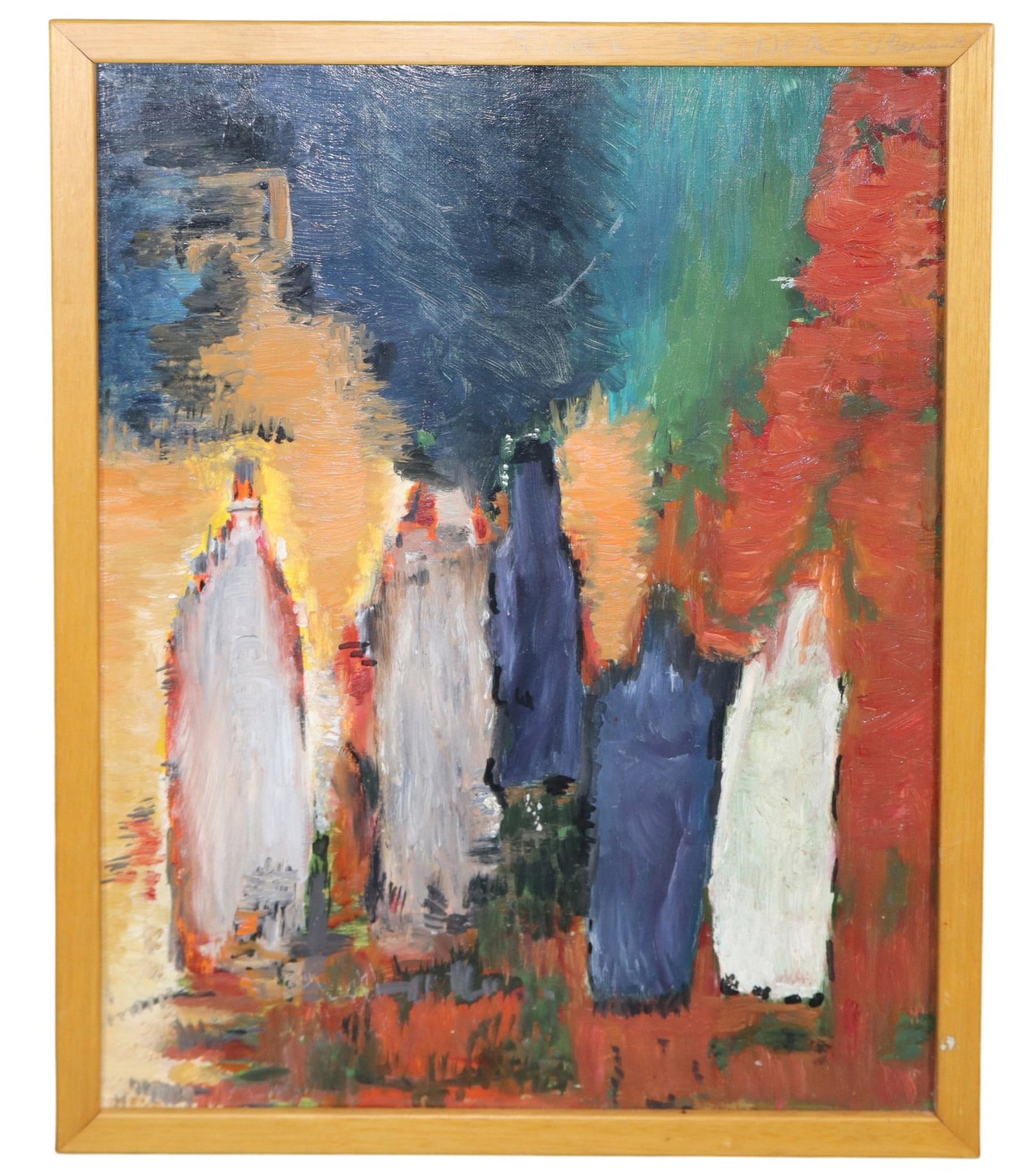 French Michel Steiner (1934-2022) abstract oil on artist board painting still life with wine bottles: French Michel Stenier (1934 - 2022) abstract oil on artist board painting still life with wine bottles. Overall: 15 3/8"h x 12 1/4"w Sight: 14 1/8"h x 11"w Weight: less than 1lb