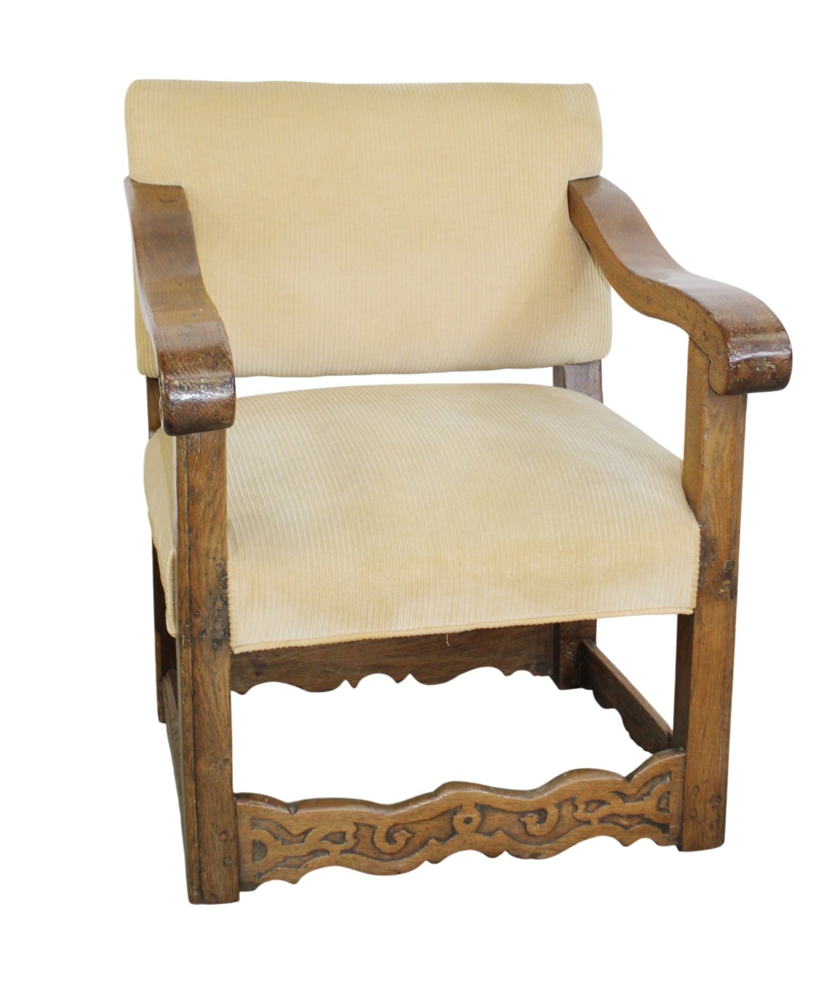 Italian armchair in oak with scrolled armrests (1 of 9)