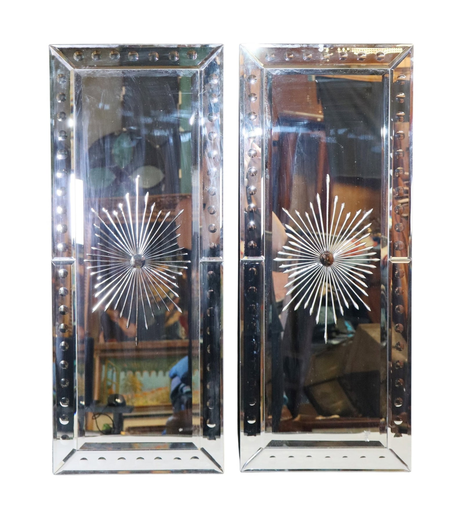 Pair of Venetian style eglomise glass mirrors (1 of 8)