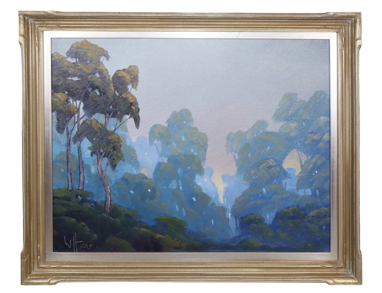 William Hawkins acrylic on artist board painting landscape with forest (1 of 8)