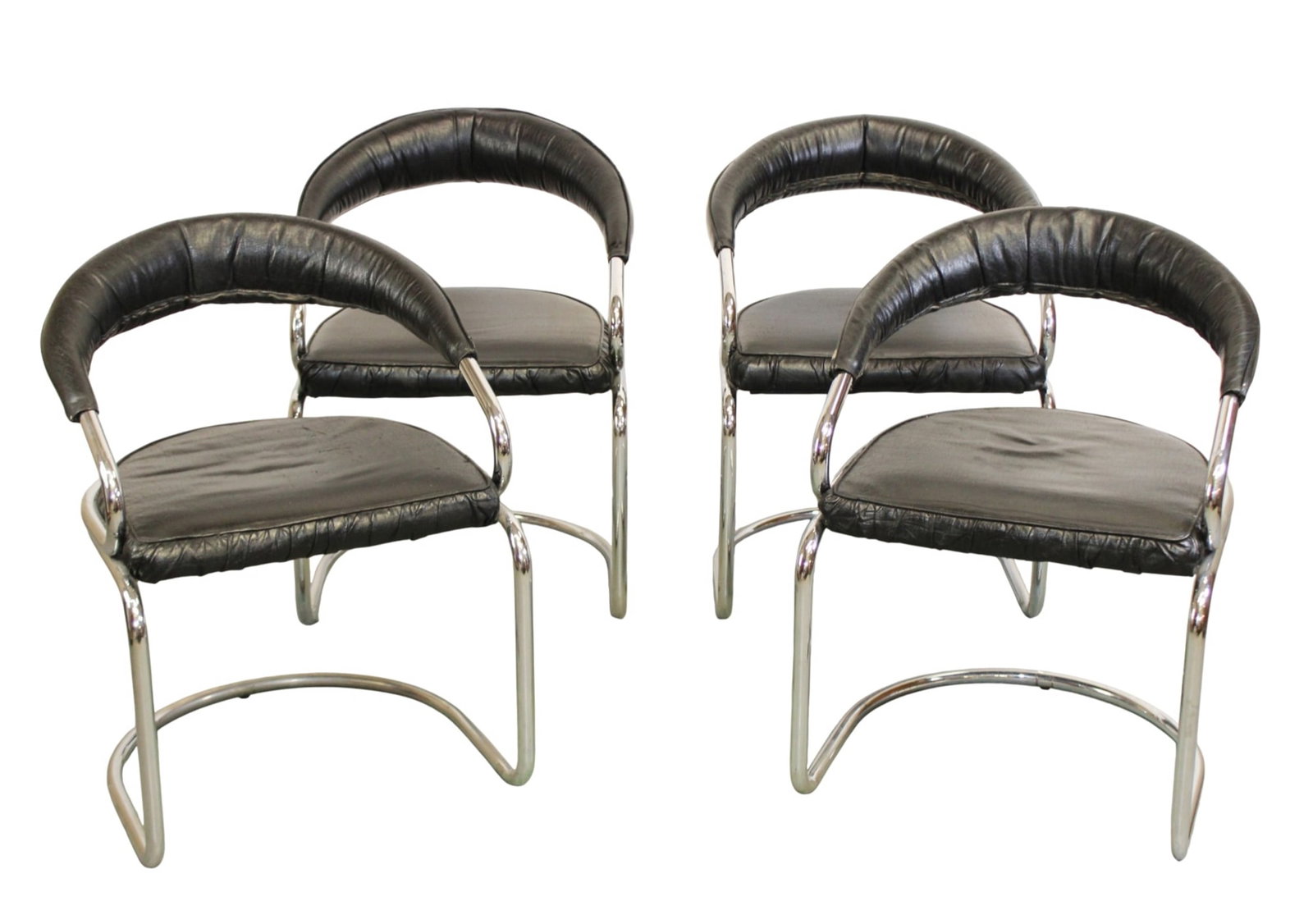 Set of 4 Italian Mid century curved back cantilevered chrome and faux leather chairs (1 of 10)
