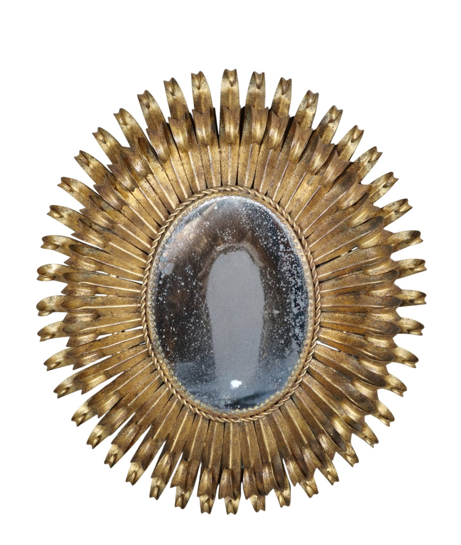 Italian gilt metal eyelash sunburst mirror: Italian gilt metal eyelash sunburst mirror. 19 1/2"h x 17"w x 3"d Weight: 6lbs