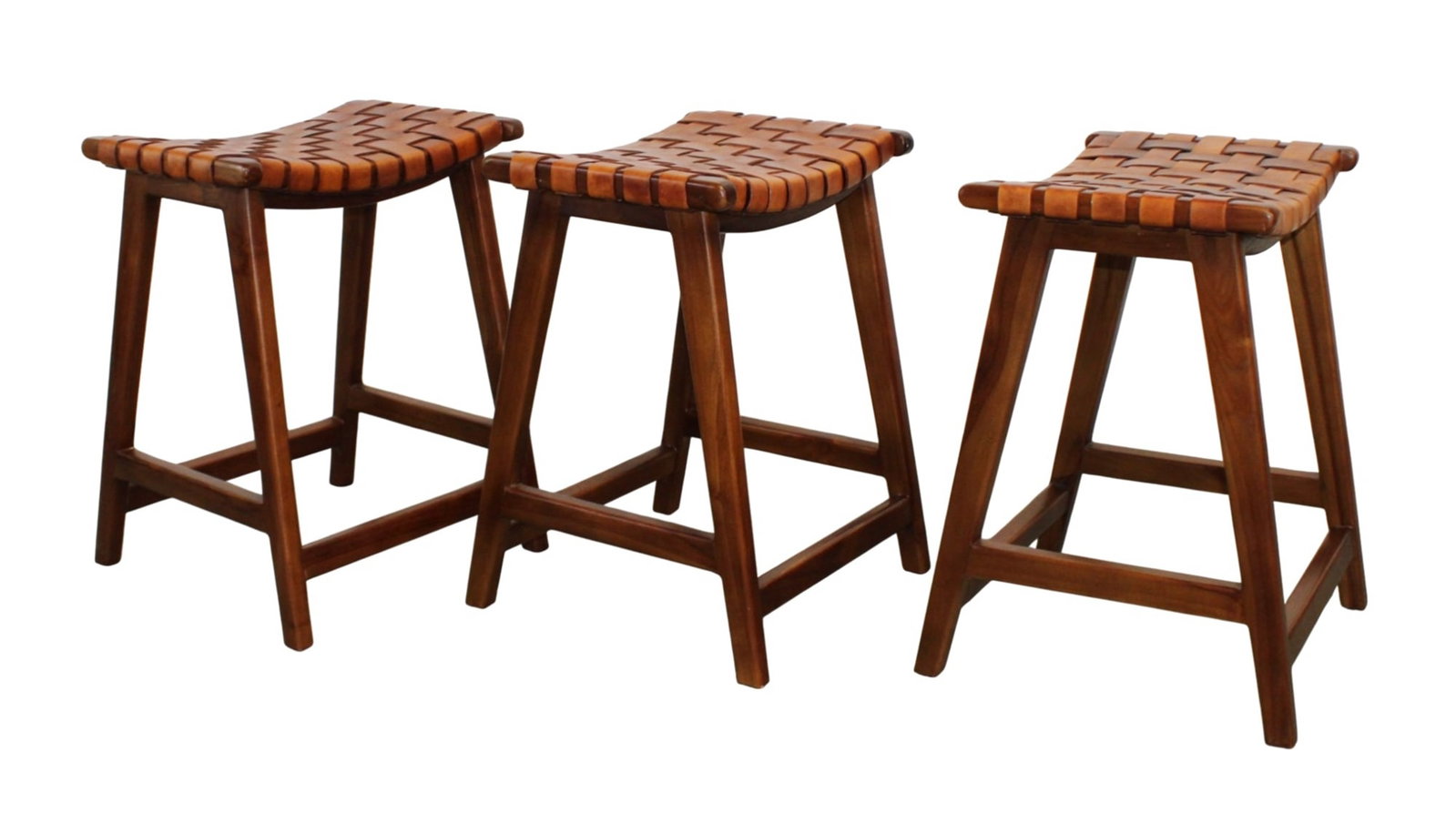 Set of 3 Frontgate woven leather seat counter height stools (1 of 10)