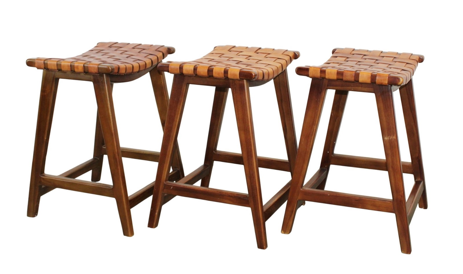 Set of 3 Frontgate woven leather seat counter height stools (1 of 5)