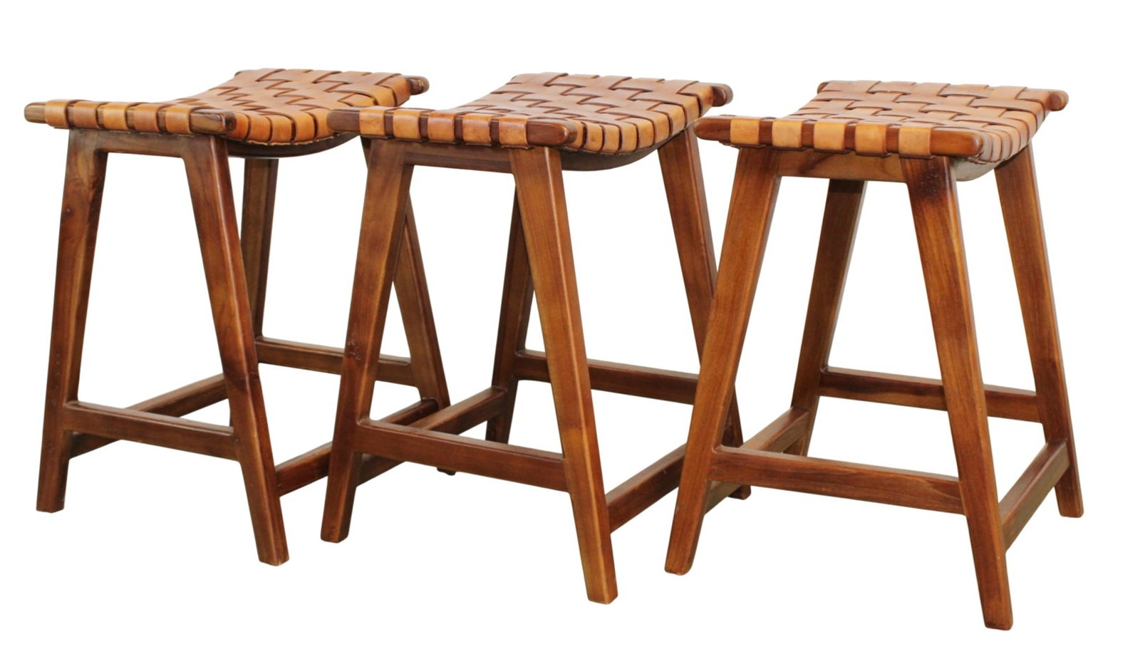 Set of 3 Frontgate woven leather seat counter height stools (1 of 4)