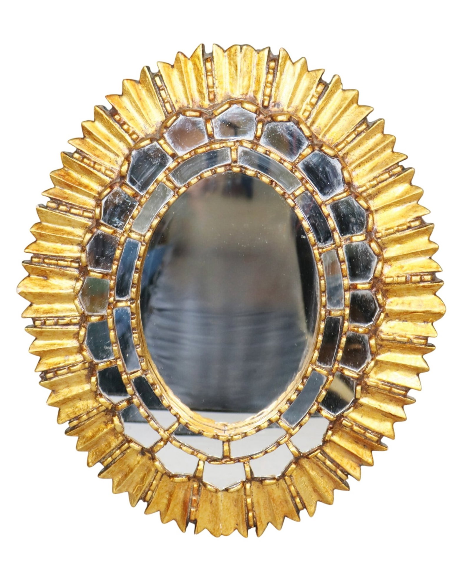 Italian gilt wood sunburst mirror: Italian gilt wood sunburst mirror. Late 20th century. 17 3/4"h x 15 1/8"w. Weight: 3lbs