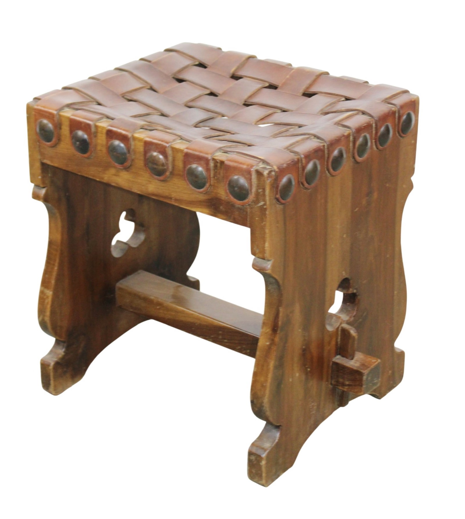 Brutalist woven leather seat stool (1 of 6)