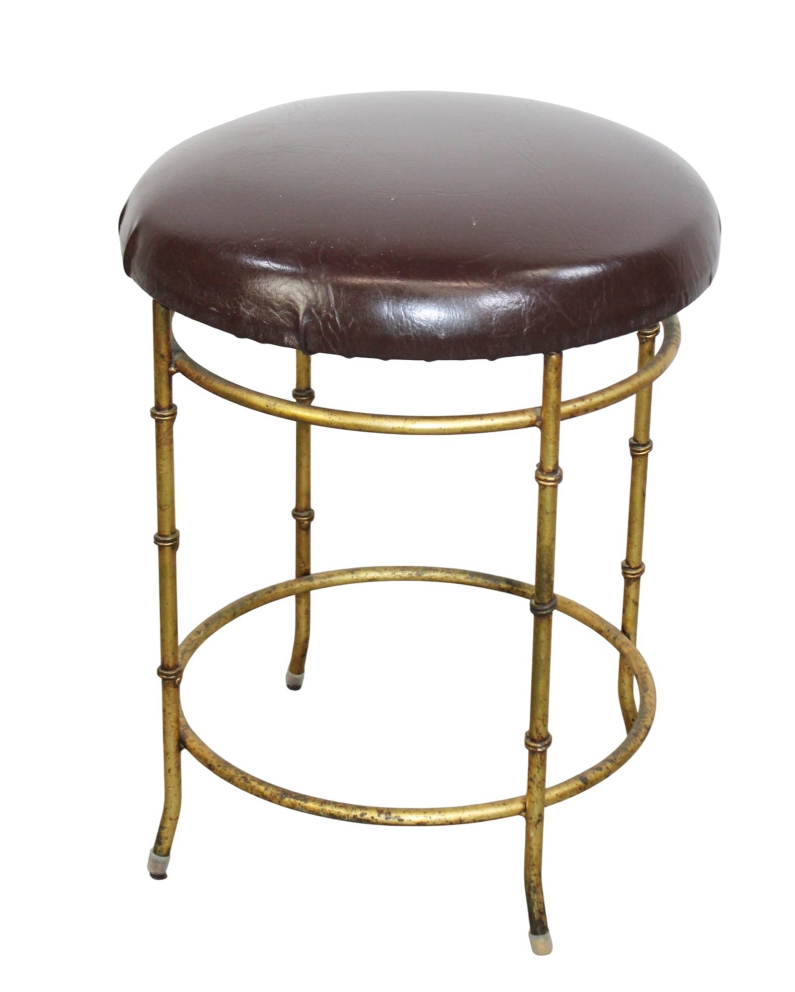 Faux bamboo gilt metal footstool with round seat (1 of 6)