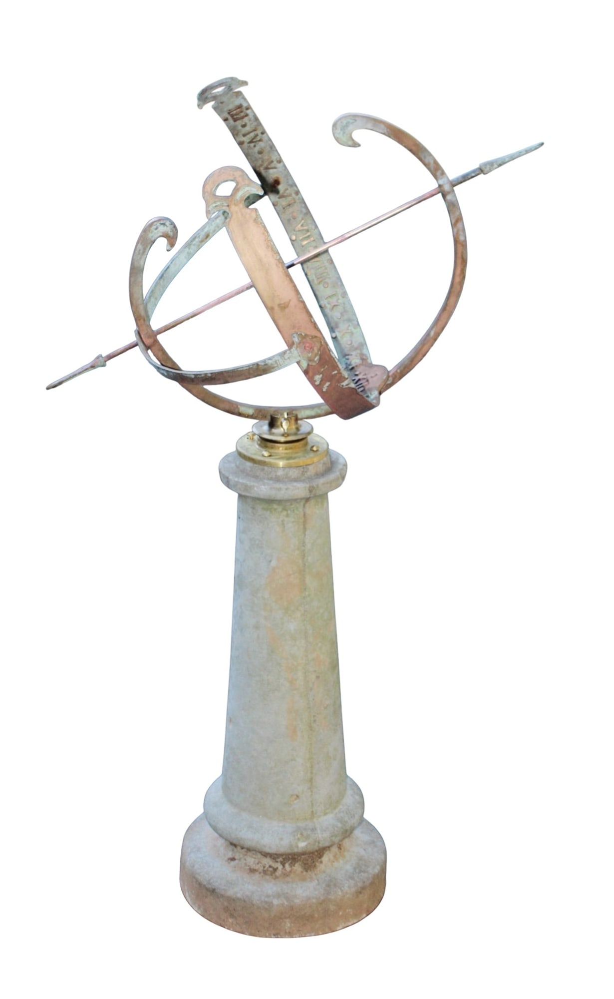 Copper armillary sundial on cast concrete base (1 of 8)