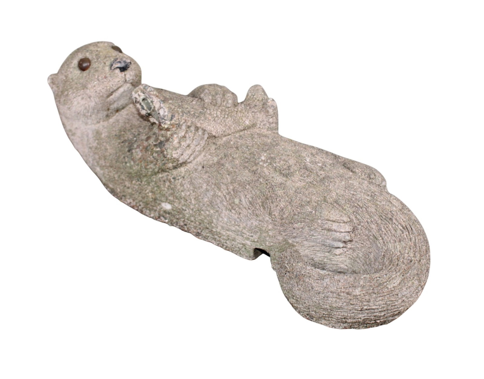 Cast garden stone statue of otter with fish (1 of 8)