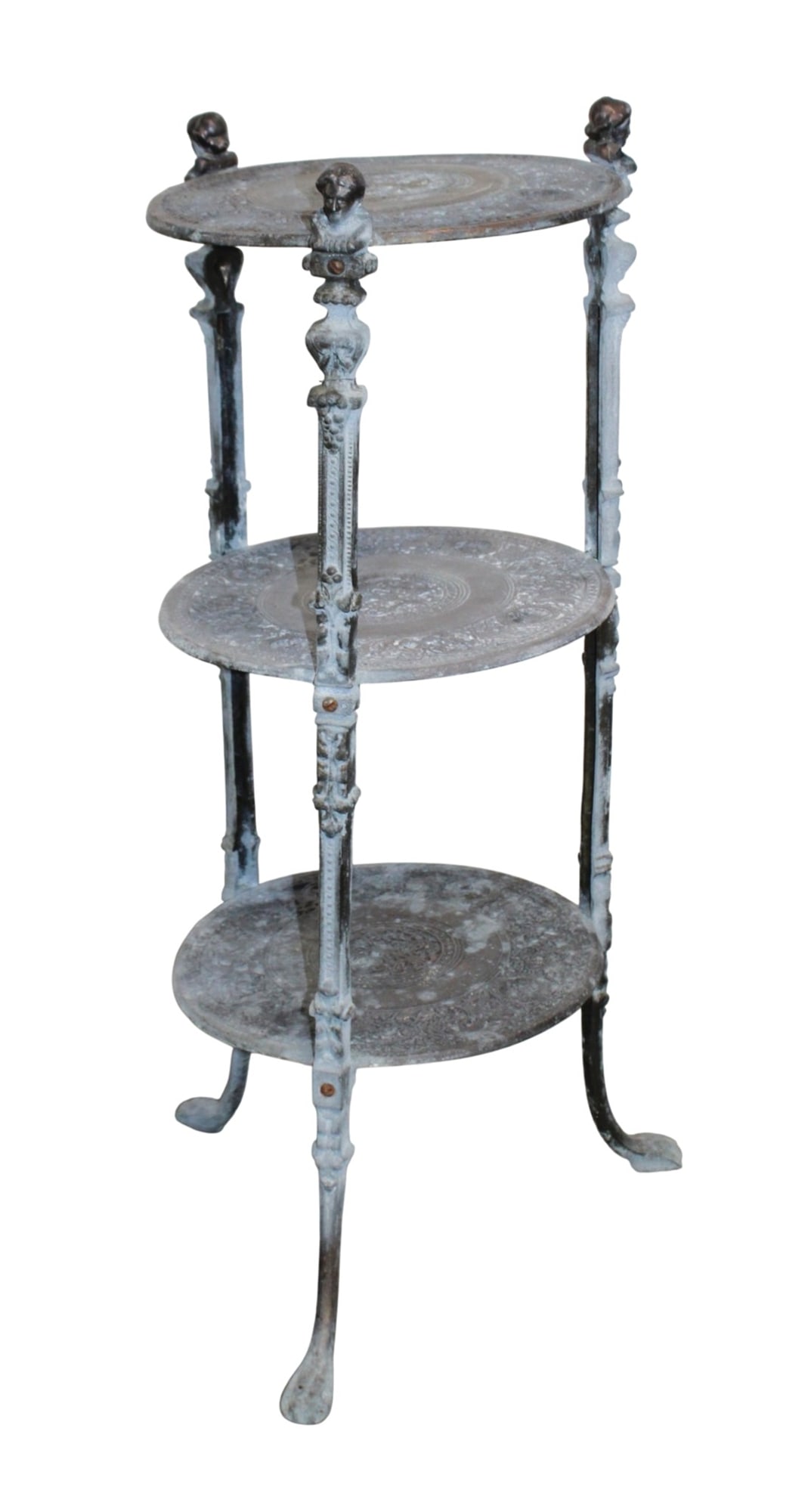 3 tier iron plant stand with figural finials (1 of 6)