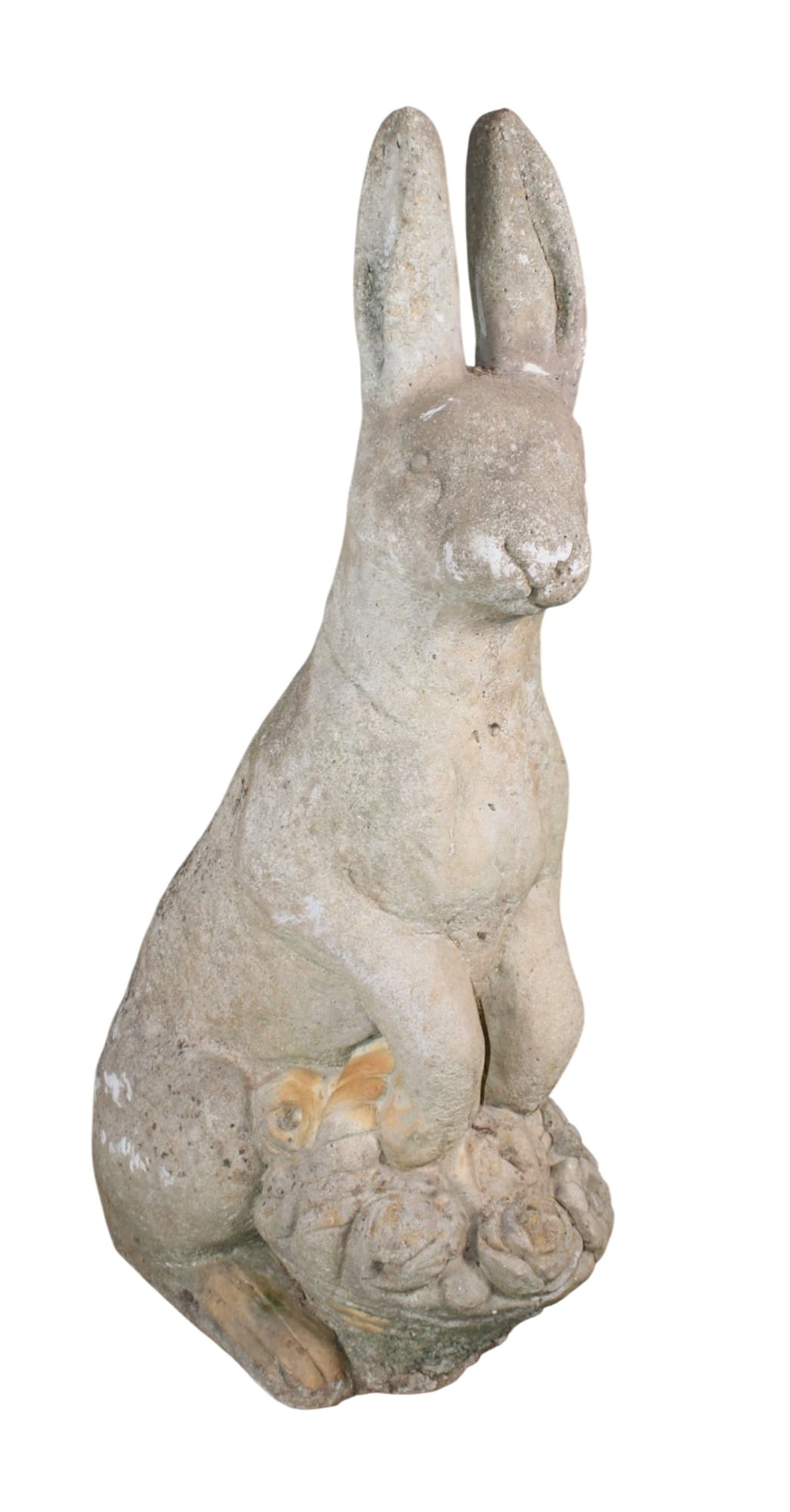 Cast concrete garden statue of bunny with basket (1 of 7)