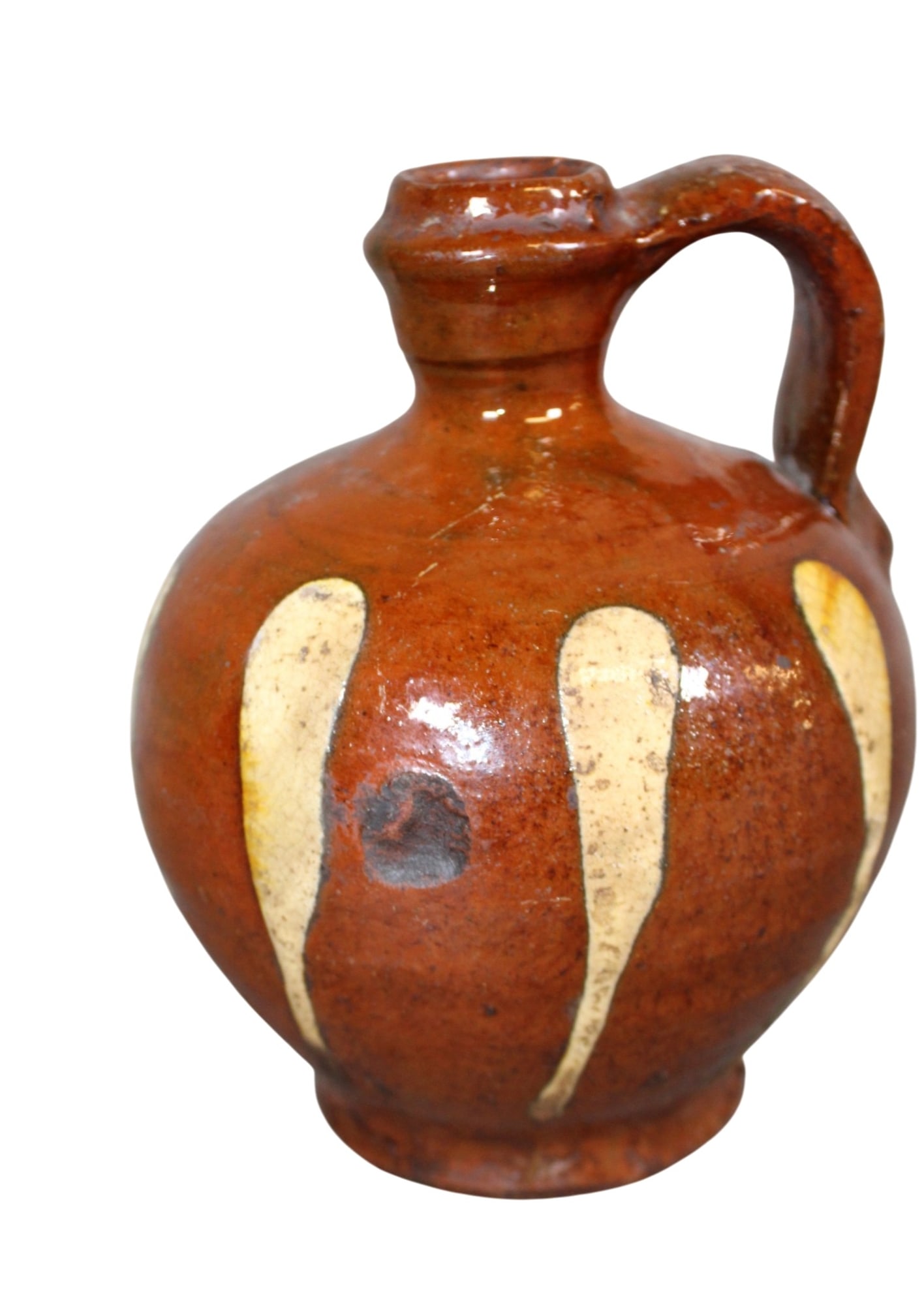 French miniature glazed terra cotta jug: French miniature glazed terra cotta jug. Late 19th century. 6"h x 4 1/2"dia Weight: 1lb