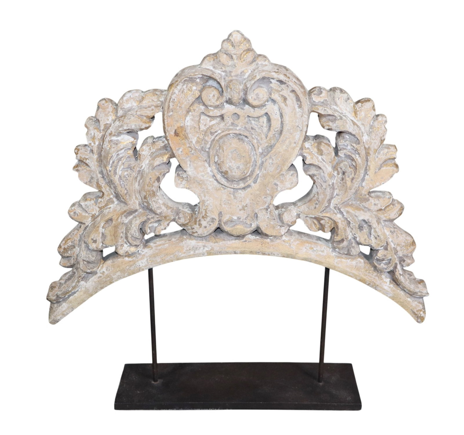Aidan Gray carved lochlan fragment on iron stand: Aidan Gray carved lochlan fragment on iron stand. 15 1/4"h x 15 1/4"w x 3 1/8"d Weight: 5lbs