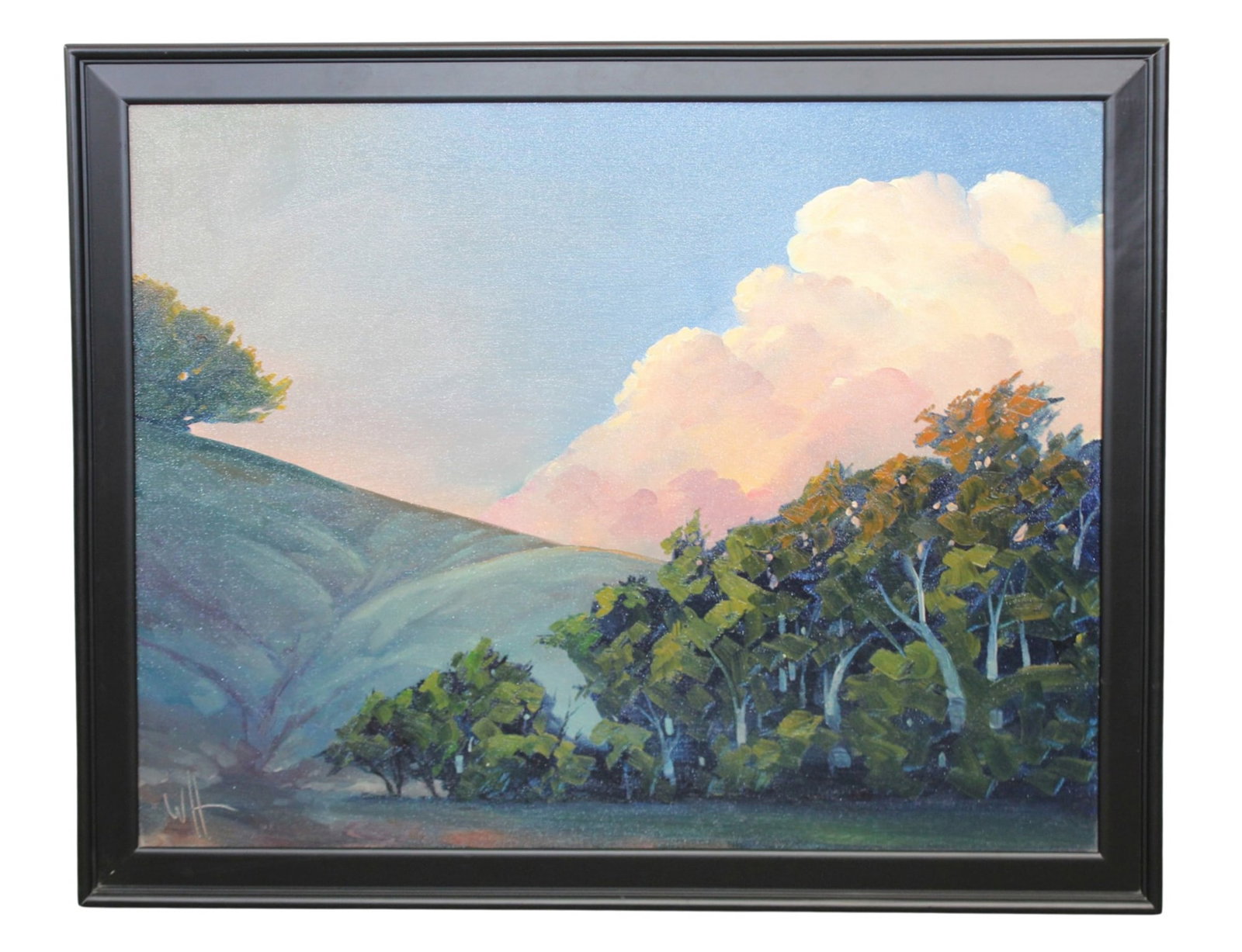 William Hawkins (American, XX/XXI) Oil on canvas painting landscape scene: William Hawkins oil on canvas painting landscape scene. Signed Lower Left WH. Modern. Overall size 28"h x 34"w. Sight Size 23 1/2"h x 29 1/2"w