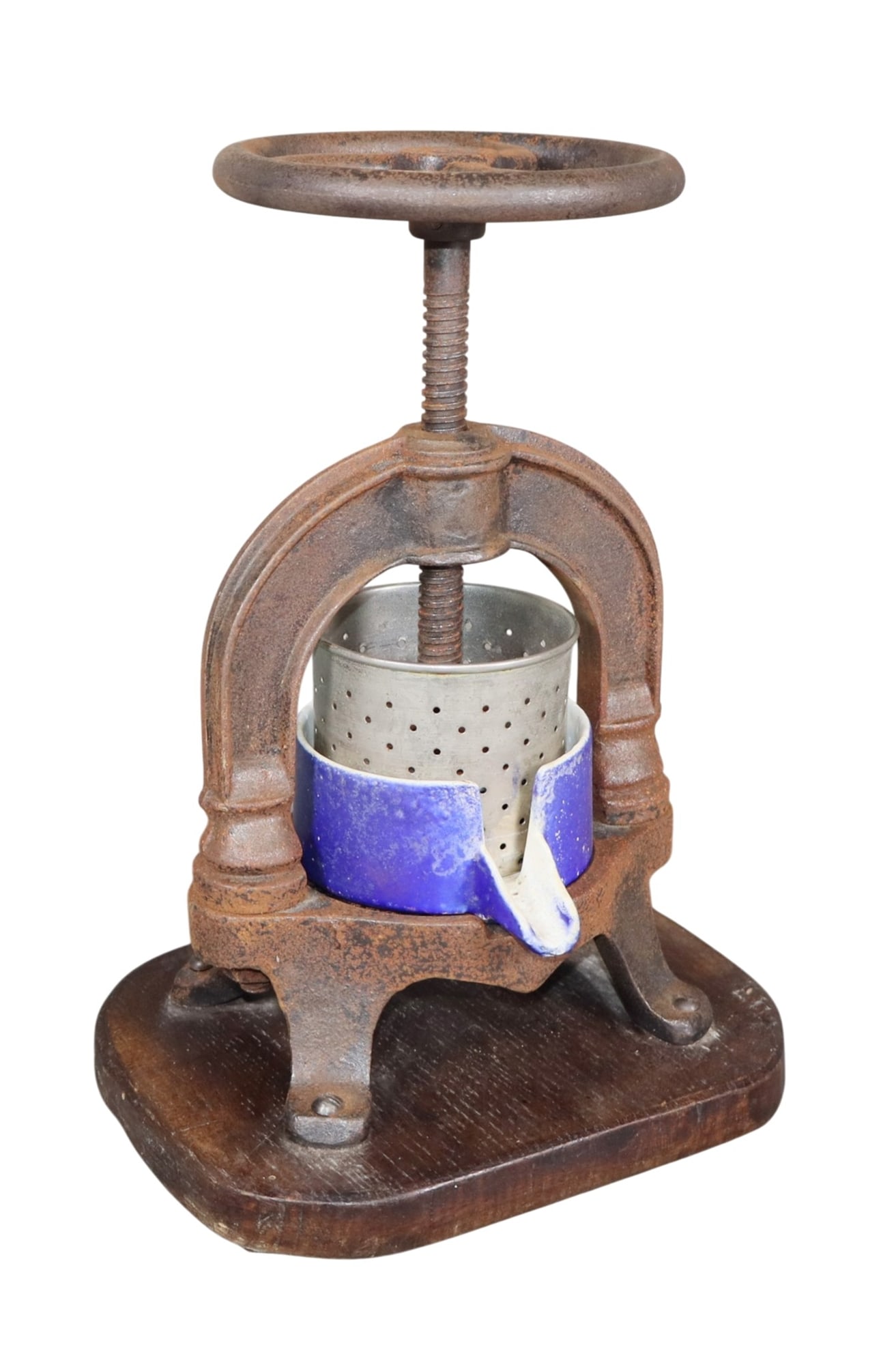 French cast iron fruit press on wood base (1 of 10)