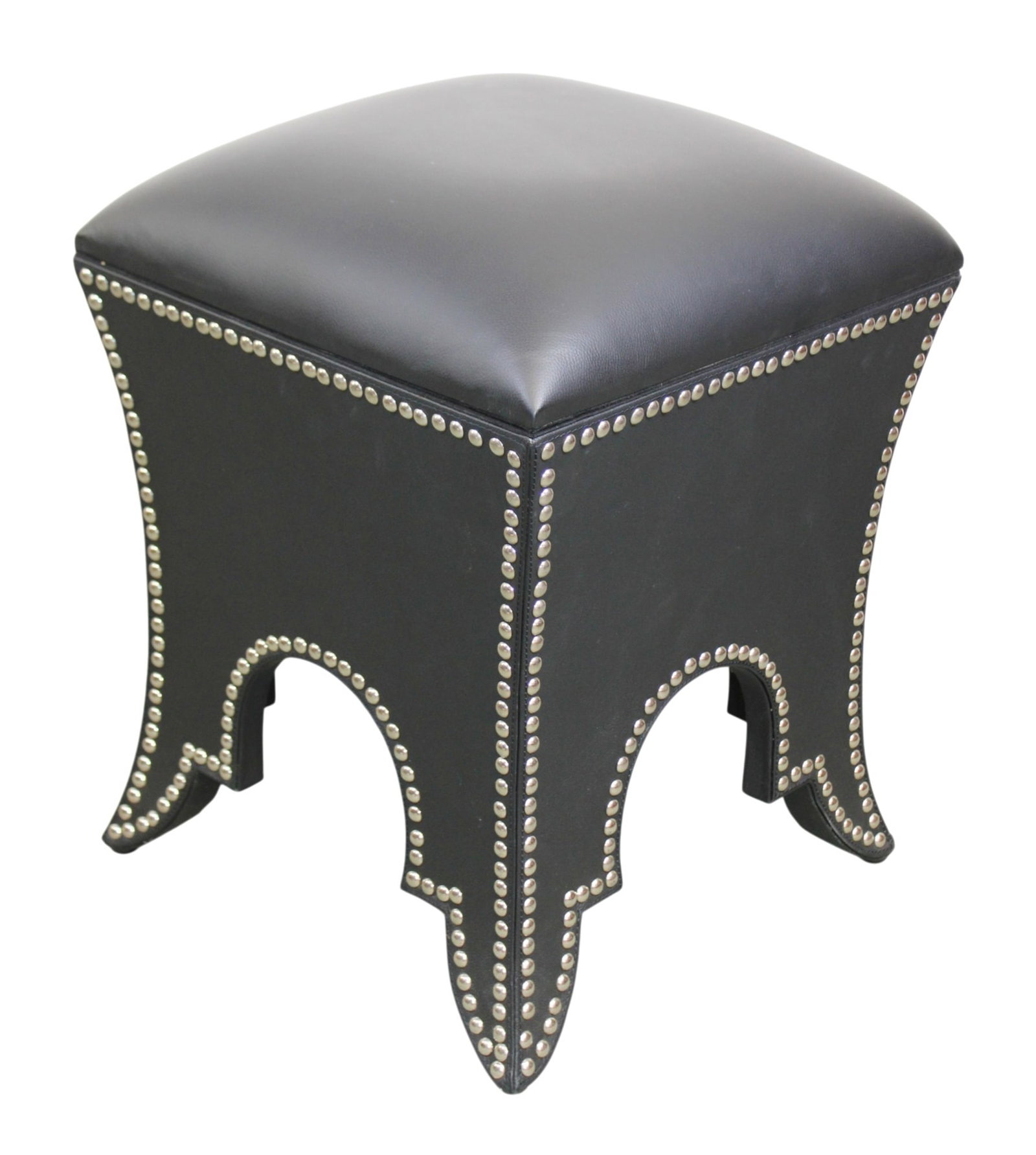Modern Hollywood Glamour studded black leather poof foot stool (1 of 6)
