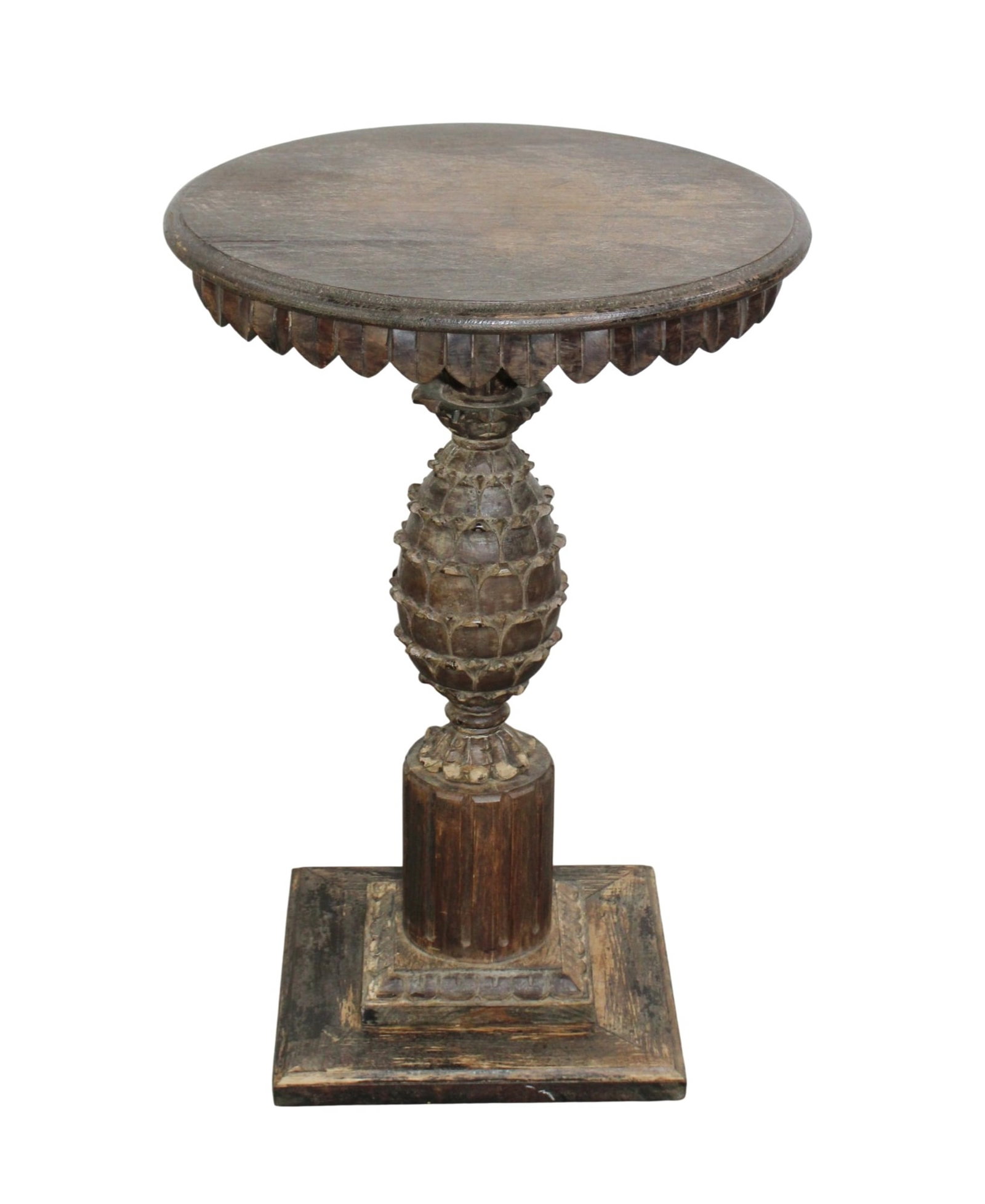 Relief carved side table with pineapple form pedestal base (1 of 6)