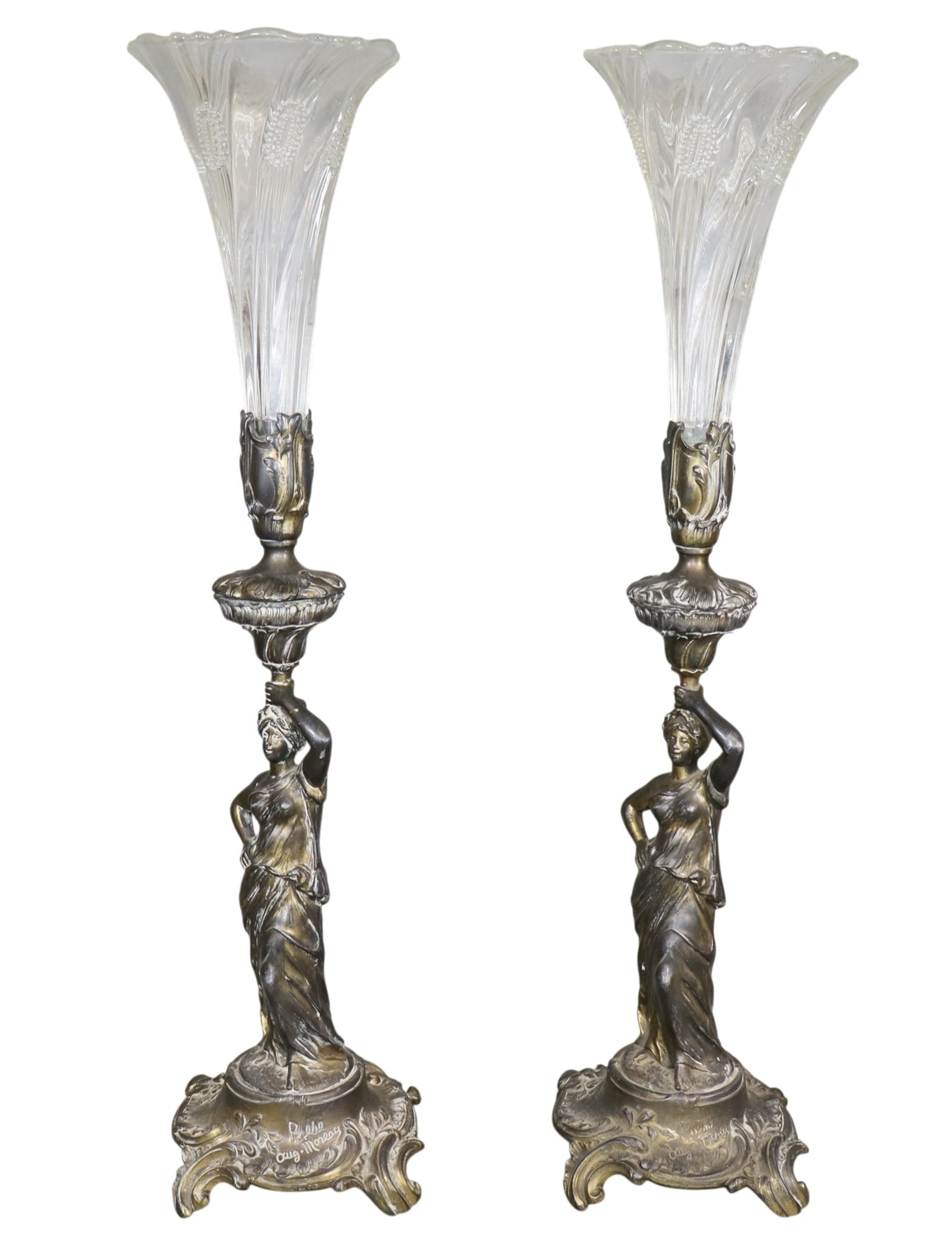 Pair of French figural patinated metal vases after Auguste Moreau (1 of 12)