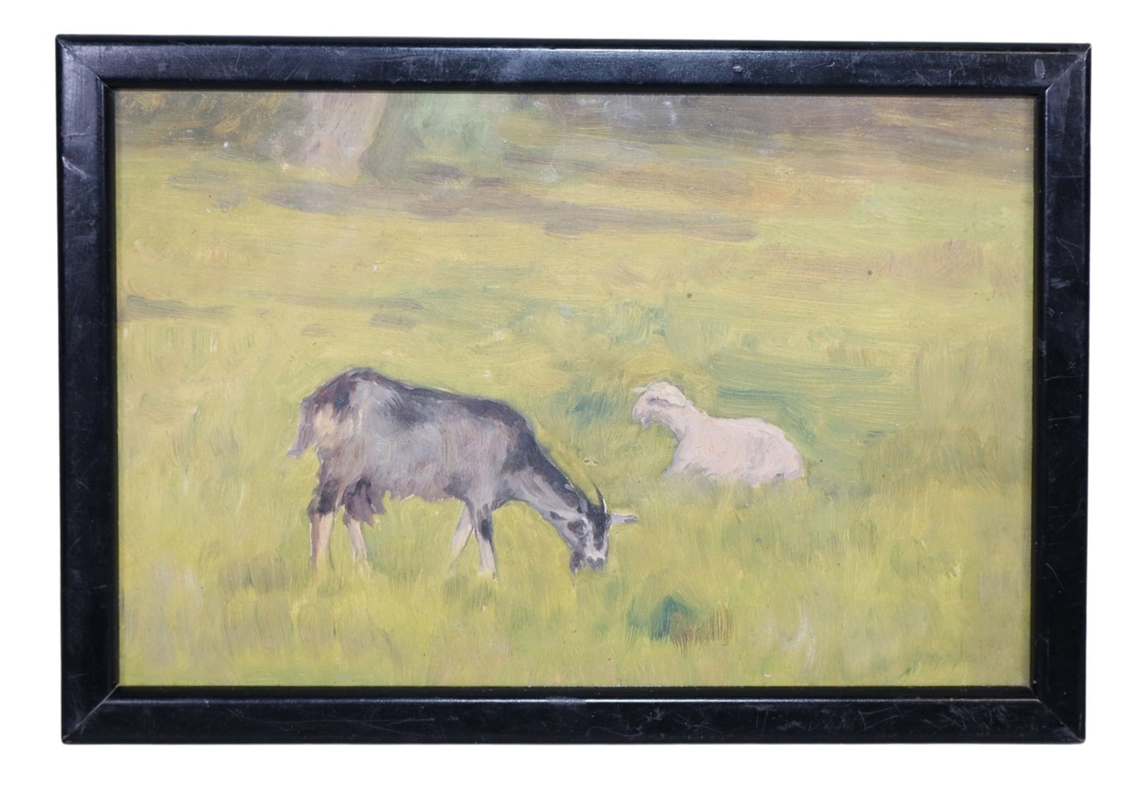 Continental oil on board painting pastoral scene with goats (1 of 6)