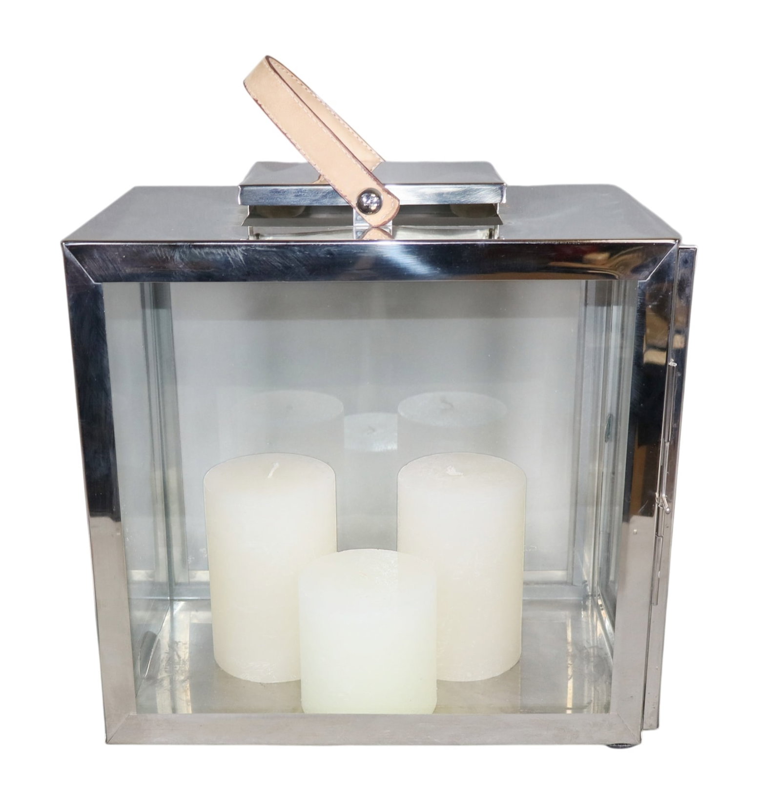 Riado Hampton Brown lantern in stainless steel with leather handle (1 of 6)