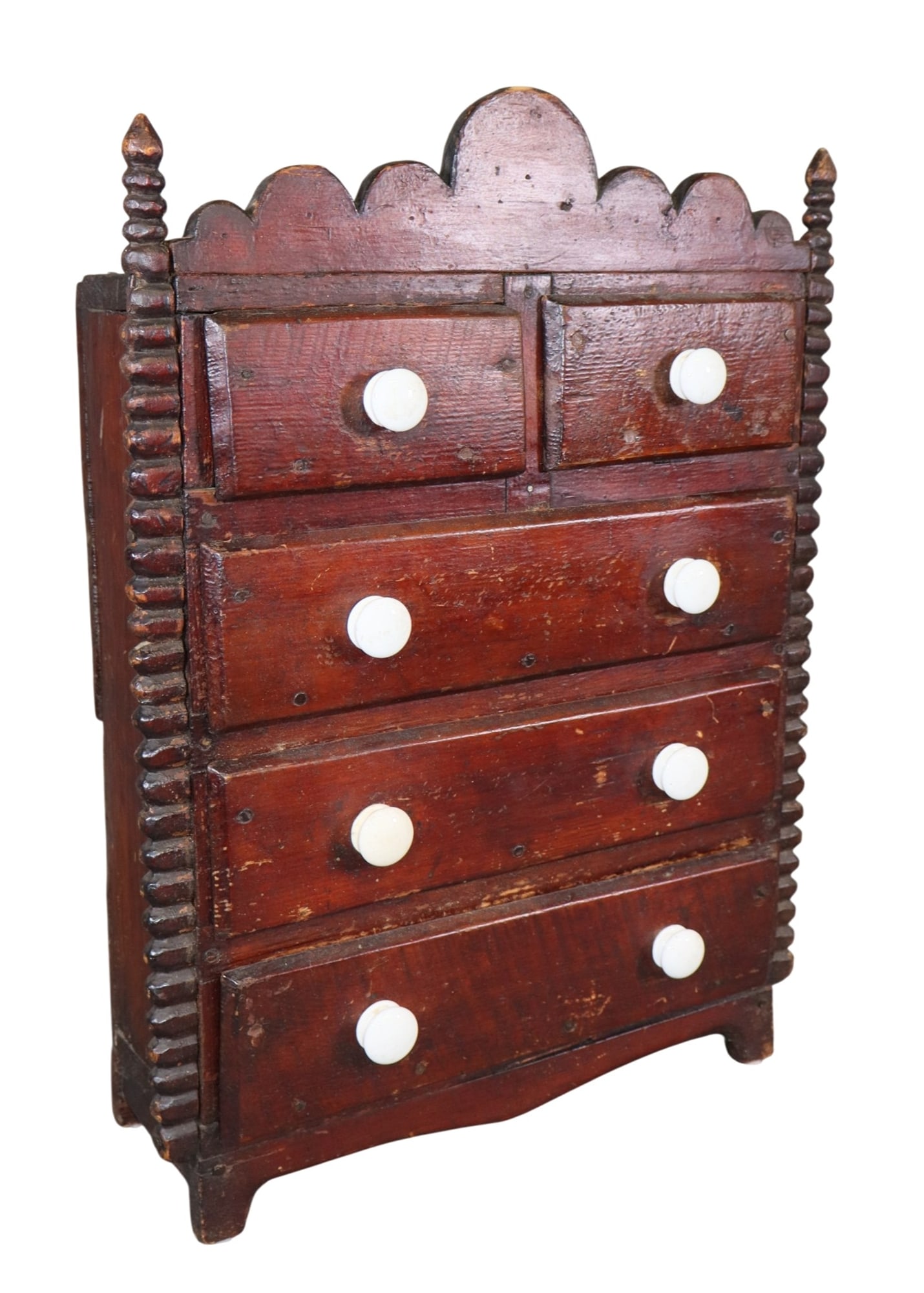 American primitive pine miniature chest of drawers (1 of 9)