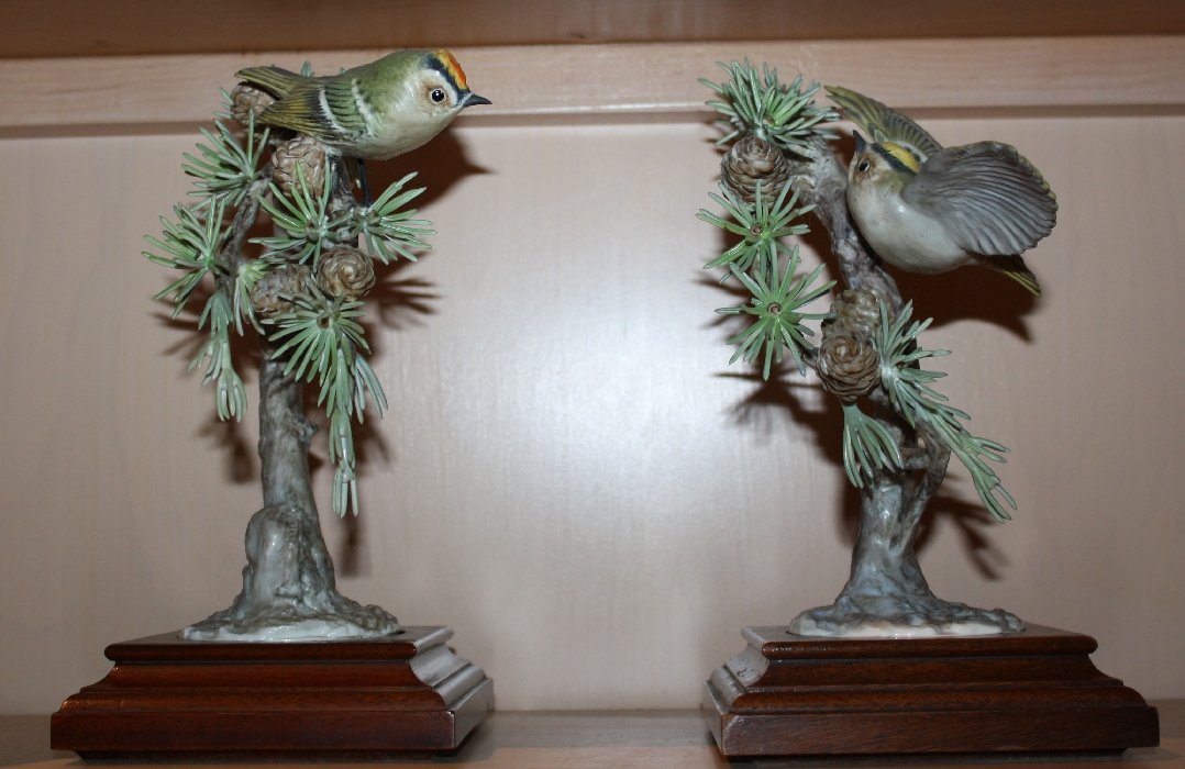 Royal Worcester bone china Dorothy Doughty birds: Goldcrest Regulus Christatus & Larch. No. 15 1973. 8"h