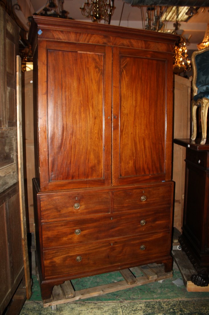 English linen press in mahogany: 89 1/2"h x 49 1/2"l
