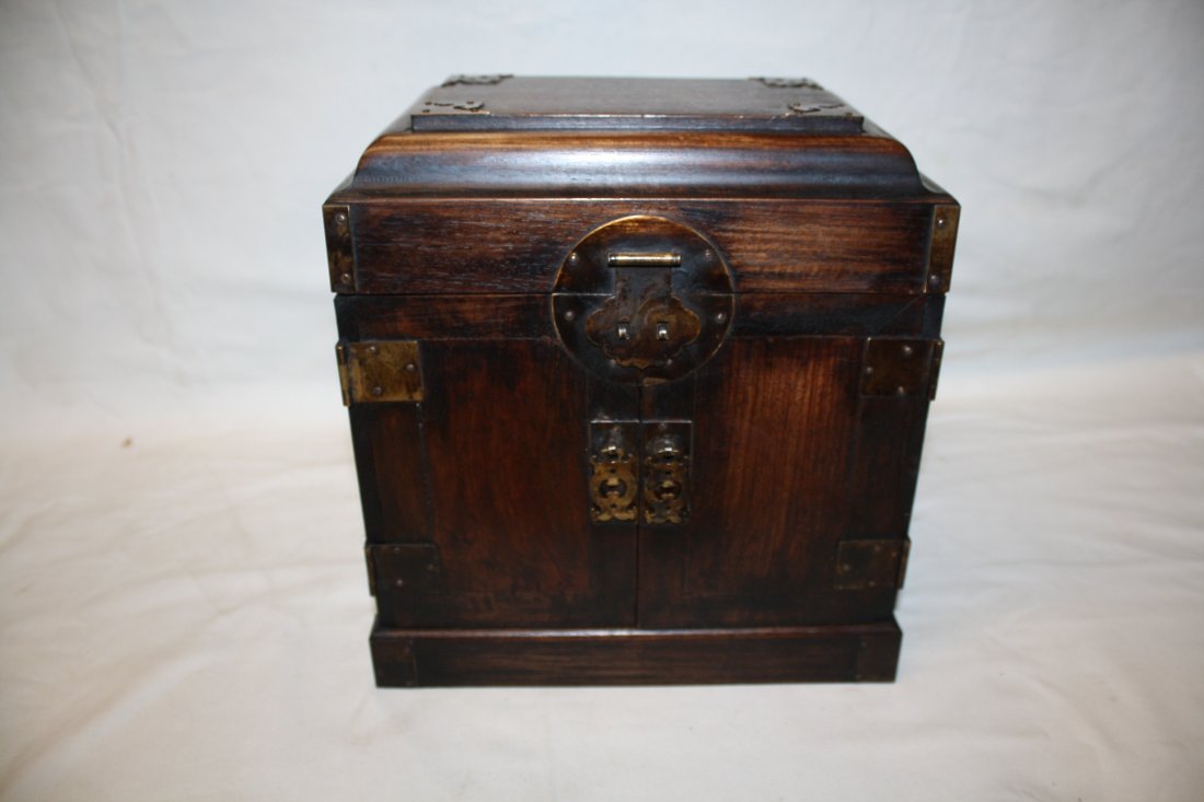 Chinese huanghuali jewelry box: 10 1/4"h x 9 1/2"w x 6 1/2"d