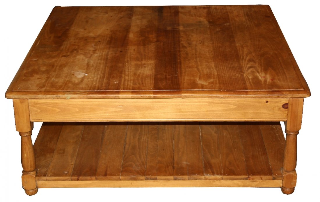 Square tiered coffee table in pine: 46"sq x 19"h