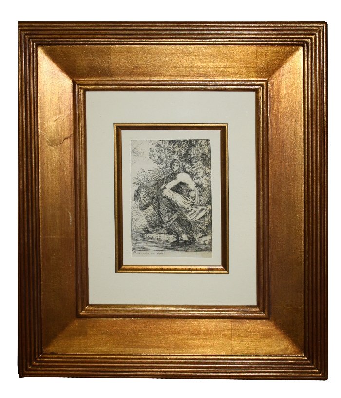 Alexander Runciman etching "Woman Bathing by the Stream: 13 5/8"w x 15 5/8"h