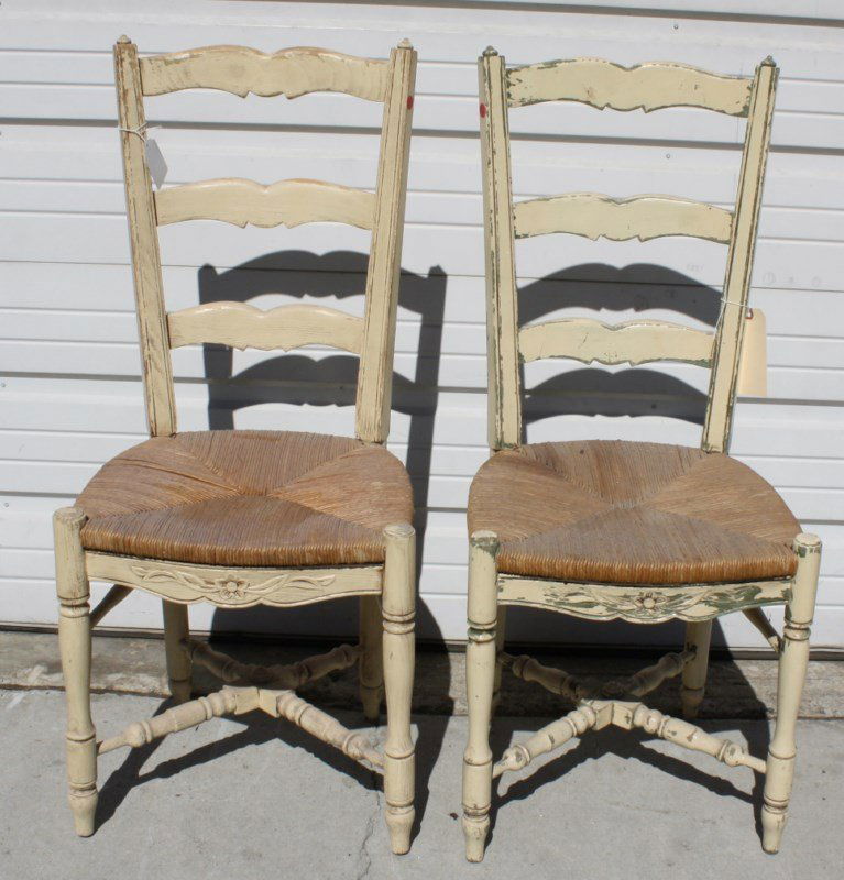Pair of French Provincial painted ladder back chairs