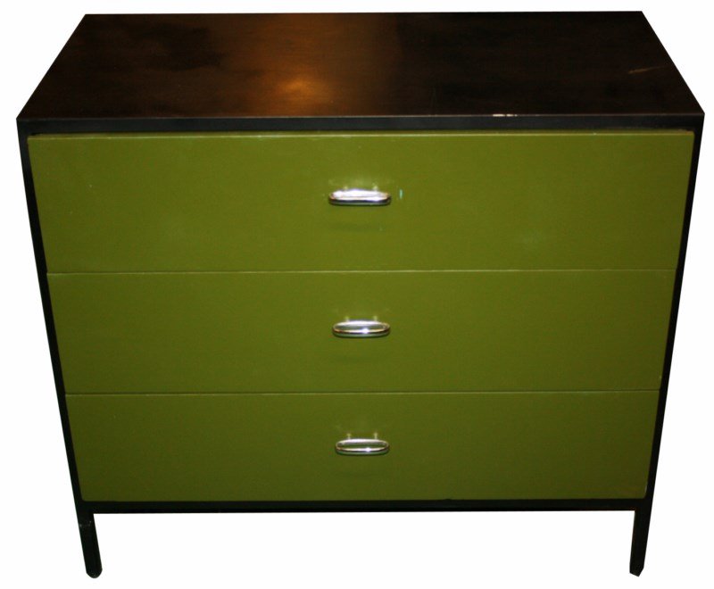 Mid century George Nelson for Herman Miller chest: 3 drawer chest. Painted green & black. 29 5/8"h x 33 1/2"w x 18 1/8"d