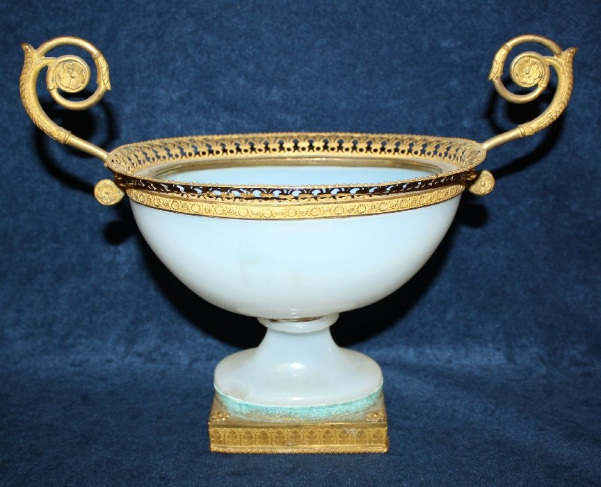 Palais Royal gilt bronze mounted opaline urn: 19th century. French. 7 3/8"h x 9 1/2"w x 4 3/4"d