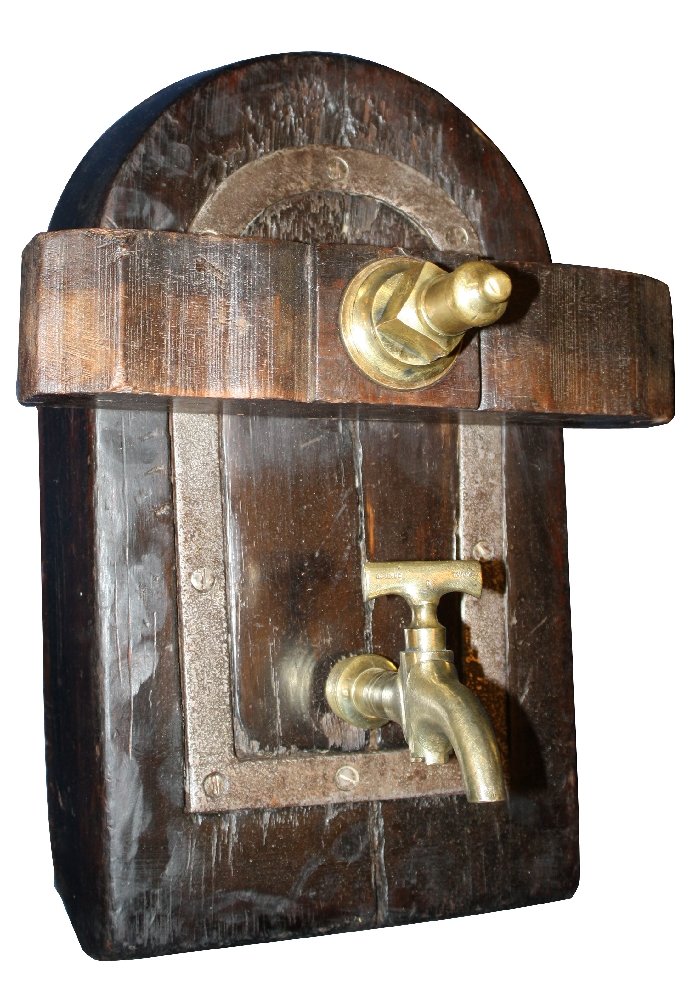 Antique French wine cask tap with bronze spigot: Late 19th century. 18 1/2"h x 13 1/4"w x 9"d